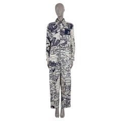 CHRISTIAN DIOR bleu coton 2019 TOILE DU JOUY TROPICALA Combinaison à ceinture 38 S