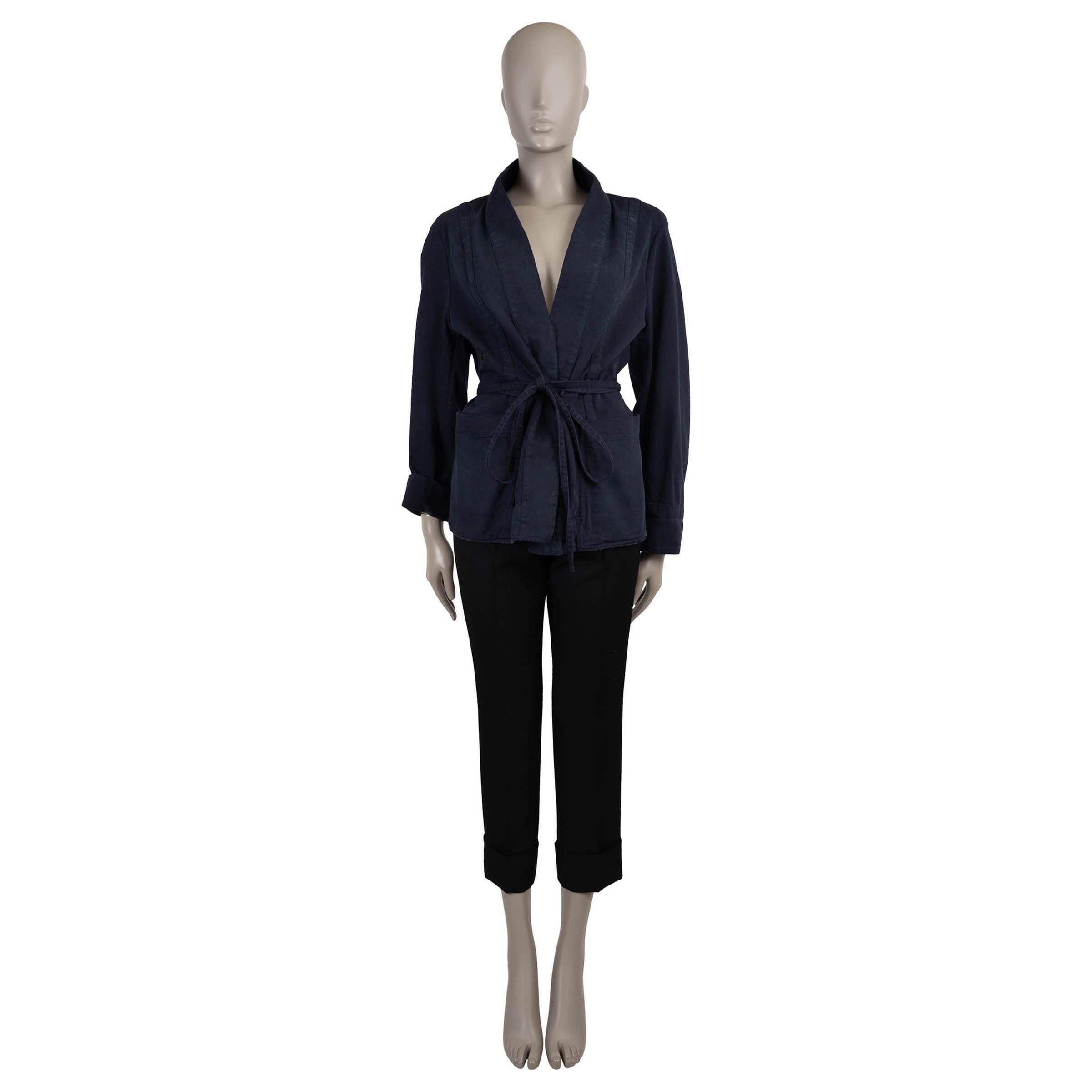 Women's CHRISTIAN DIOR blue cotton 2021 BELTED DENIM KIMONO Jacket 46 XL For Sale