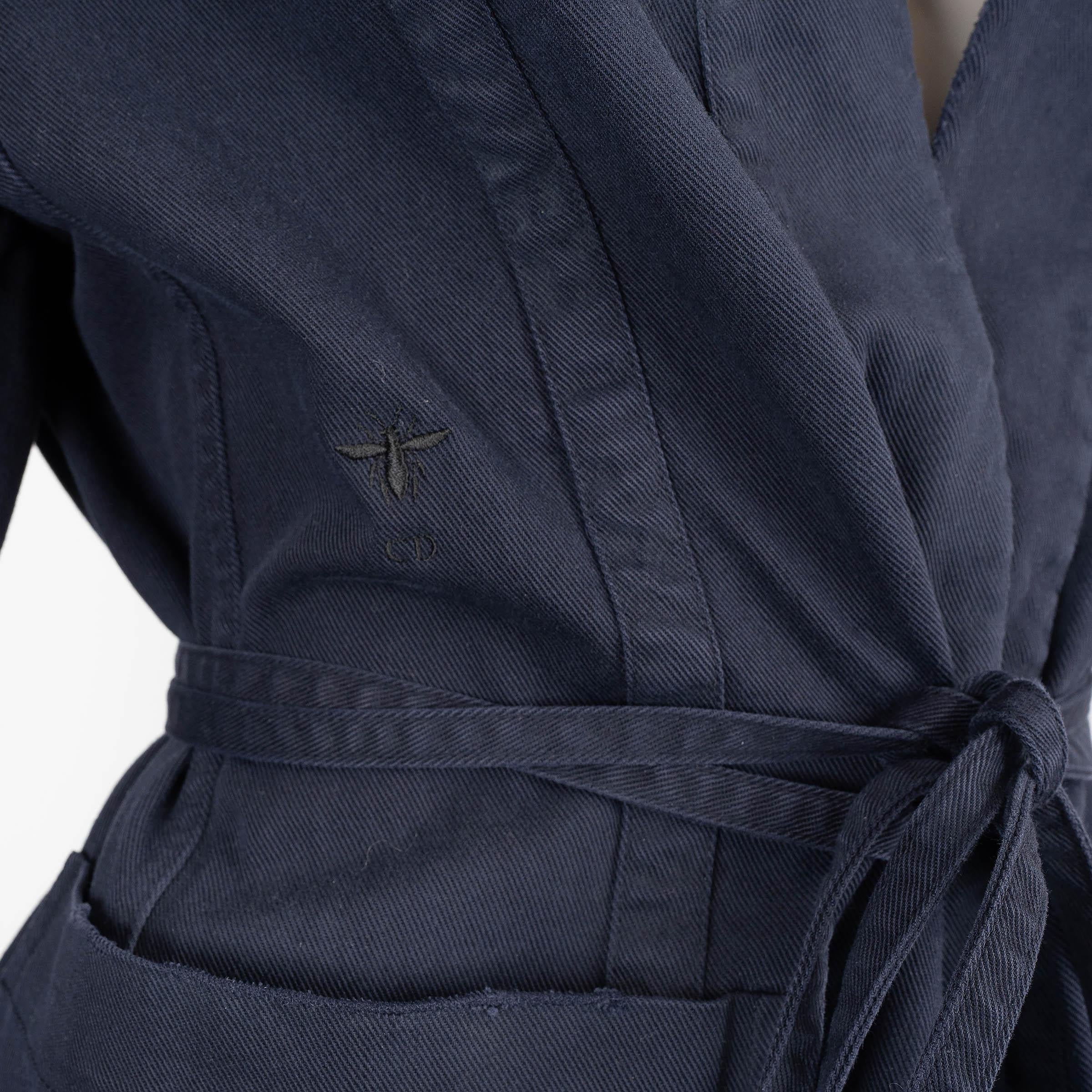 CHRISTIAN DIOR blue cotton 2021 BELTED DENIM KIMONO Jacket 46 XL For Sale 2