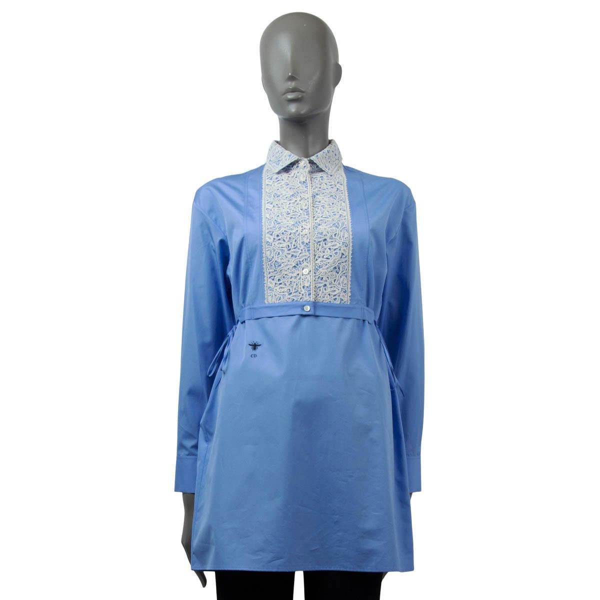 Blue CHRISTIAN DIOR blue cotton 2021 LACE PLASTRON BELTED TUNIC Shirt 34 XXS