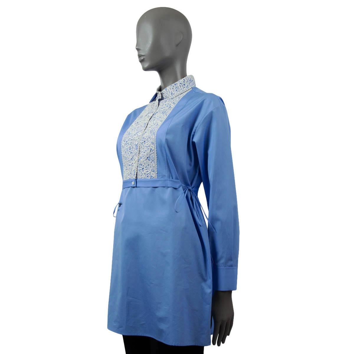 Women's CHRISTIAN DIOR blue cotton 2021 LACE PLASTRON BELTED TUNIC Shirt 34 XXS