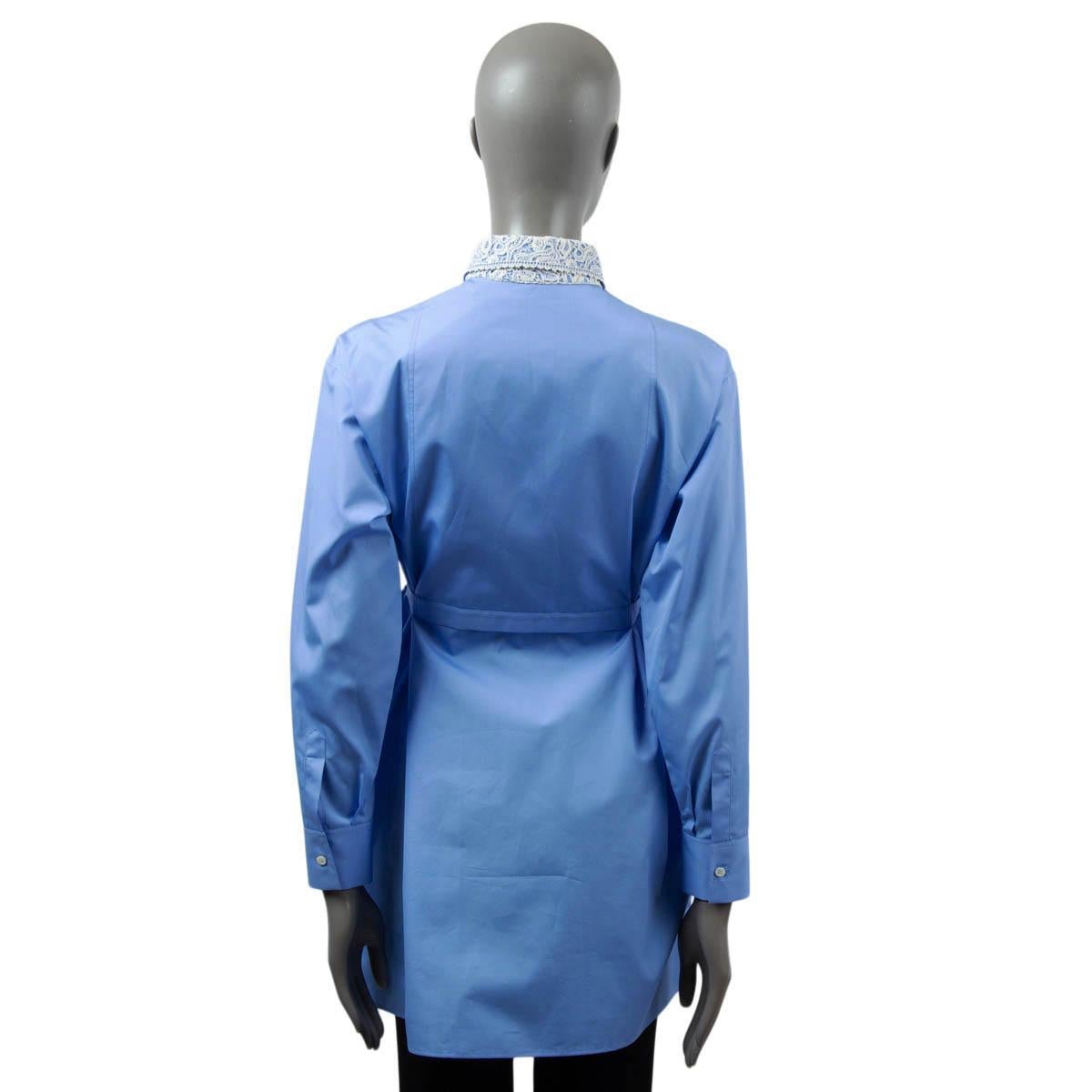 CHRISTIAN DIOR blue cotton 2021 LACE PLASTRON BELTED TUNIC Shirt 34 XXS 1