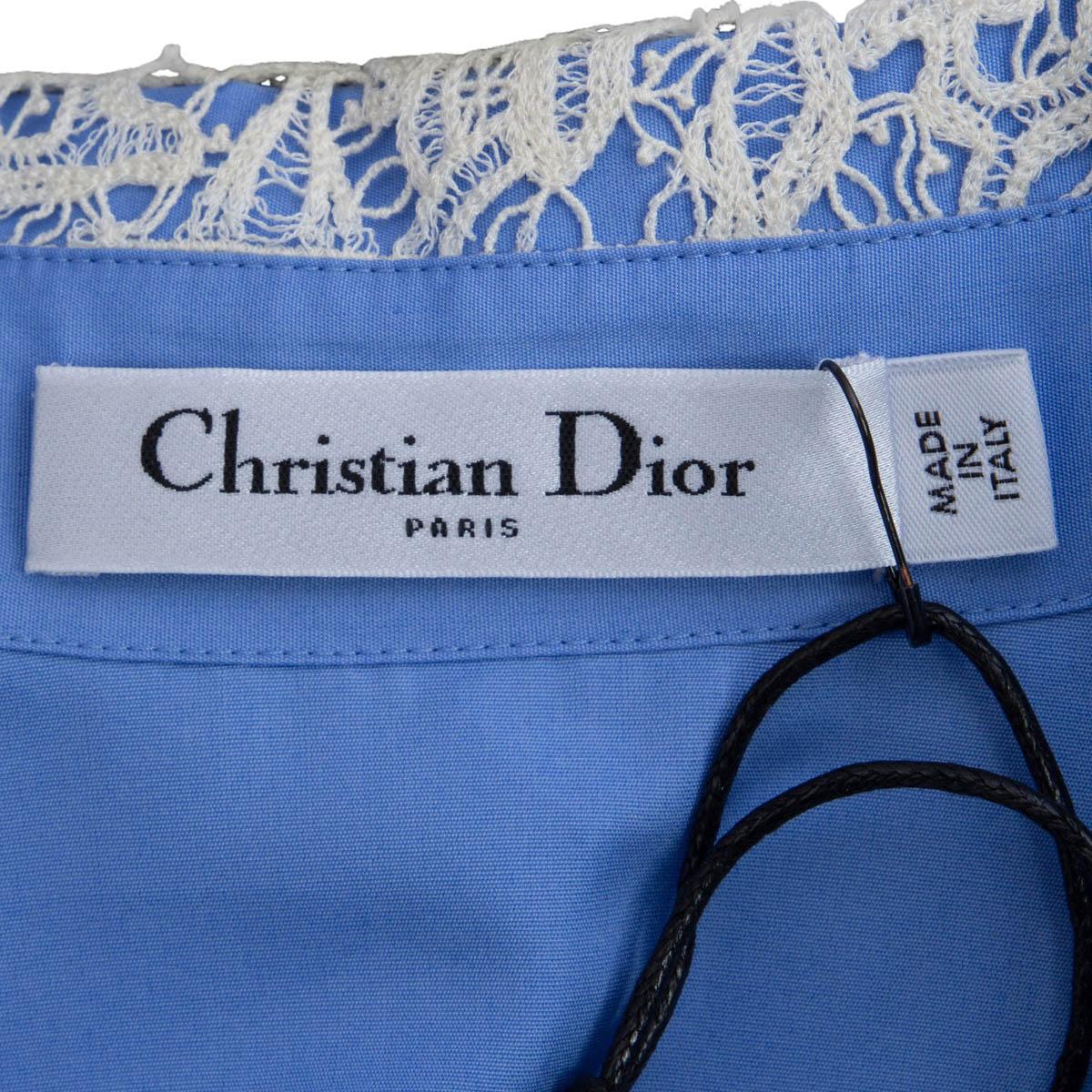 CHRISTIAN DIOR blue cotton 2021 LACE PLASTRON BELTED TUNIC Shirt 34 XXS 4