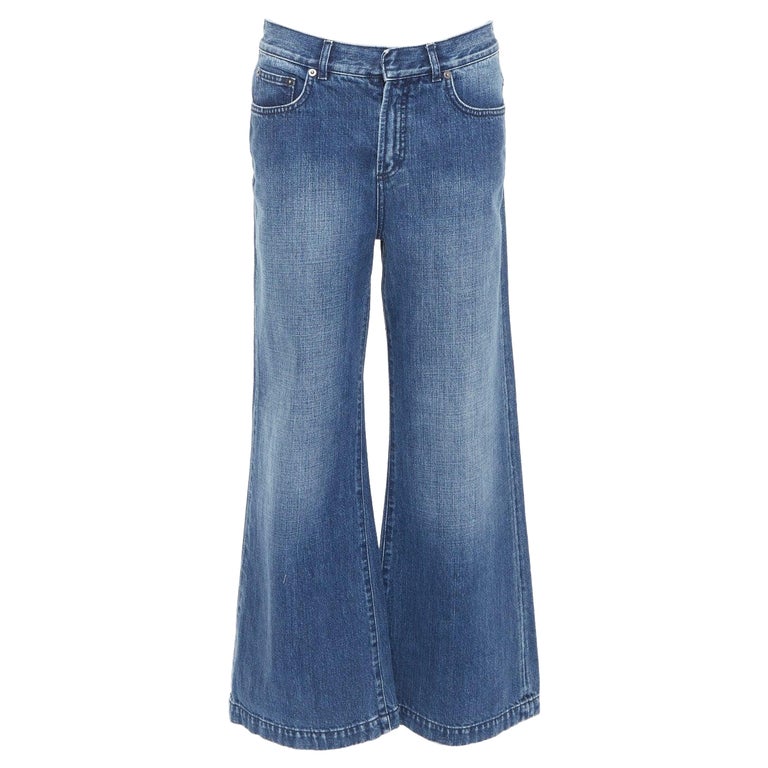 jeans christian dior sale CHRISTIAN DIOR blue cotton darted pockets wide leg denim cropped jeans FR36  S For Sale at 1stDibs