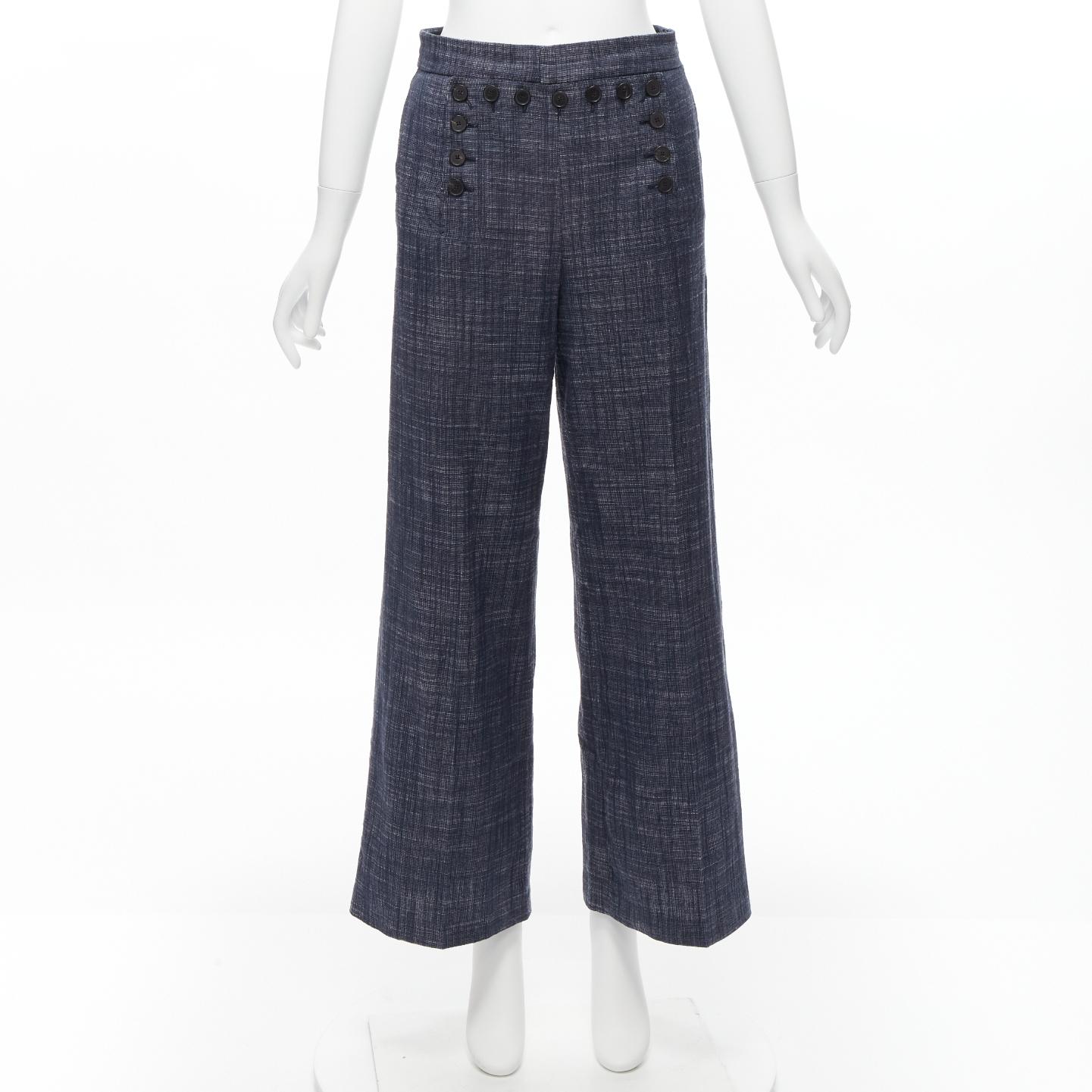 CHRISTIAN DIOR blue cotton linen blend sailor button wide leg pants FR36 S 5