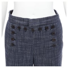 Christian Dior pantaloni a gamba larga con bottoni da marinaio in misto cotone e lino blu FR36 S