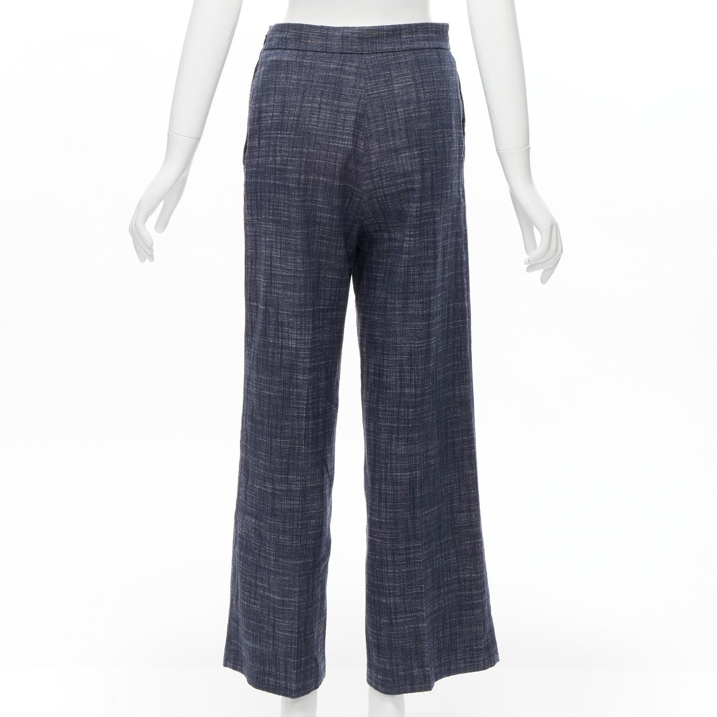 Women's CHRISTIAN DIOR blue cotton linen blend sailor button wide leg pants FR36 S