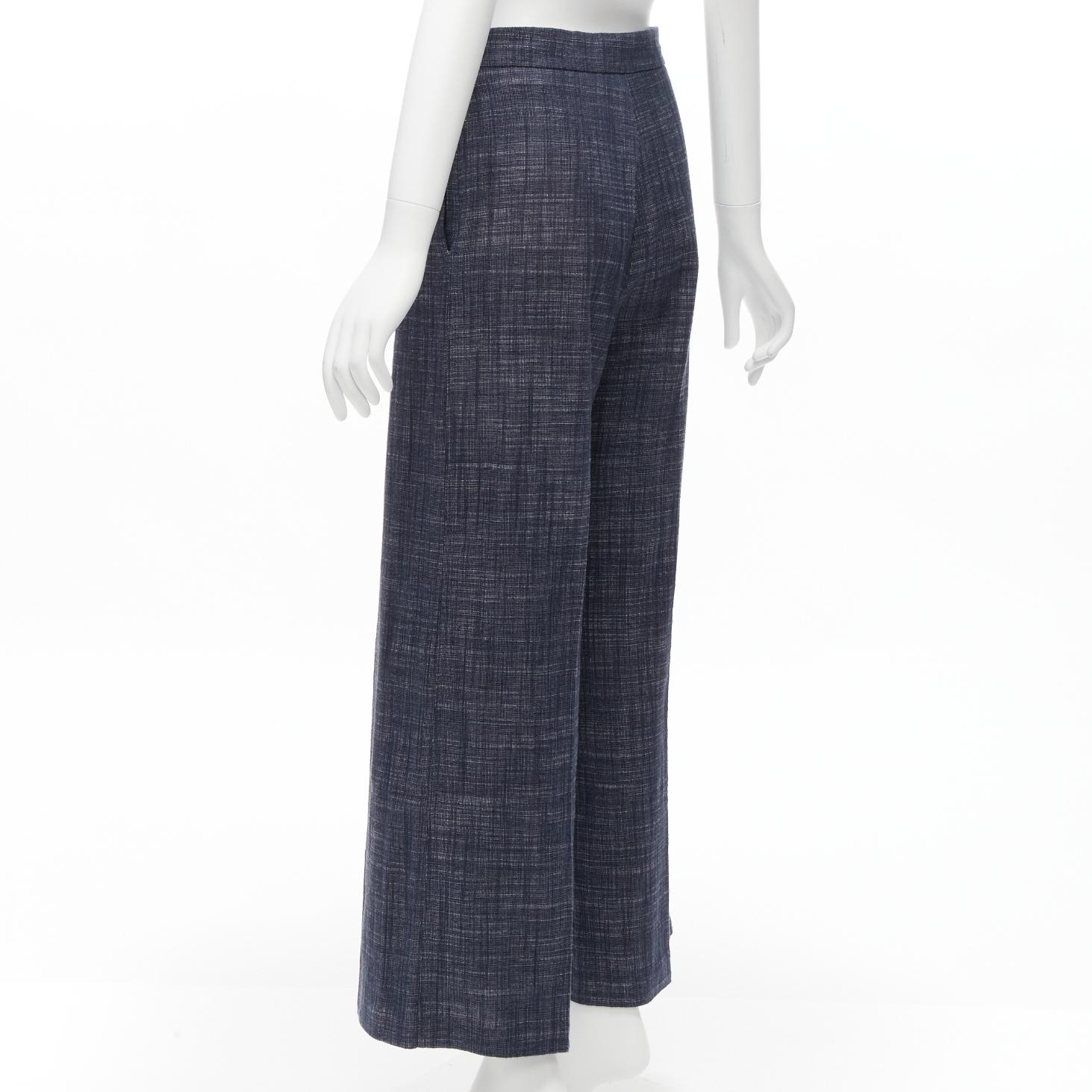 CHRISTIAN DIOR blue cotton linen blend sailor button wide leg pants FR36 S 1