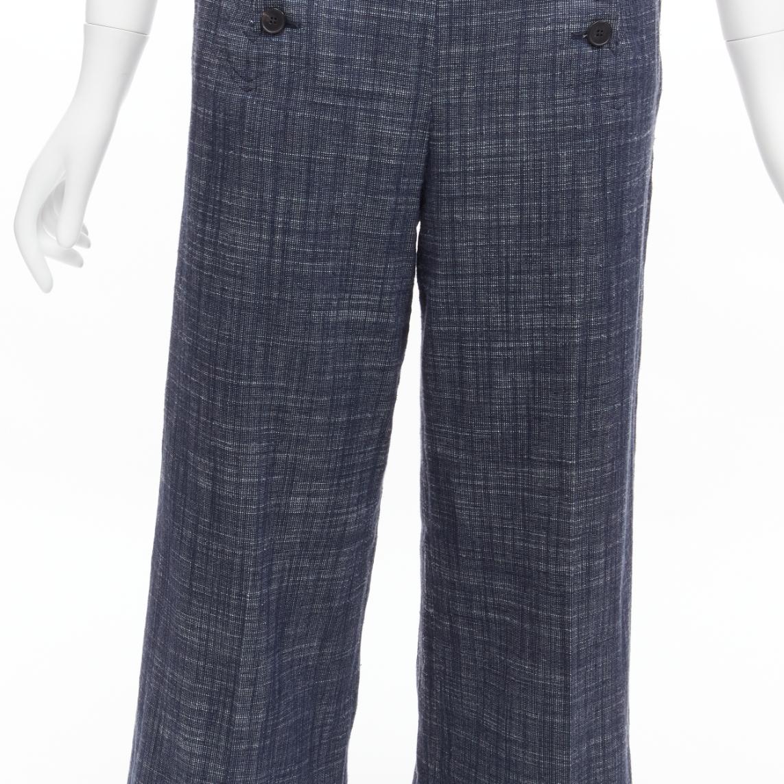 CHRISTIAN DIOR blue cotton linen blend sailor button wide leg pants FR36 S 3