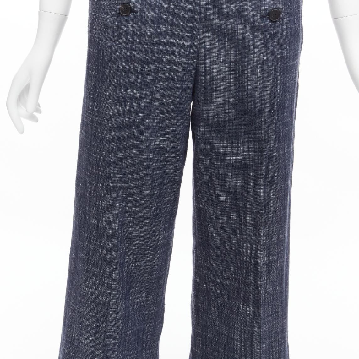 CHRISTIAN DIOR blue cotton linen blend sailor button wide leg pants FR36 S For Sale 4
