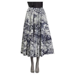 CHRISTIAN DIOR blue cotton RESORT 2020 PRINTED MIDI Skirt 38 S