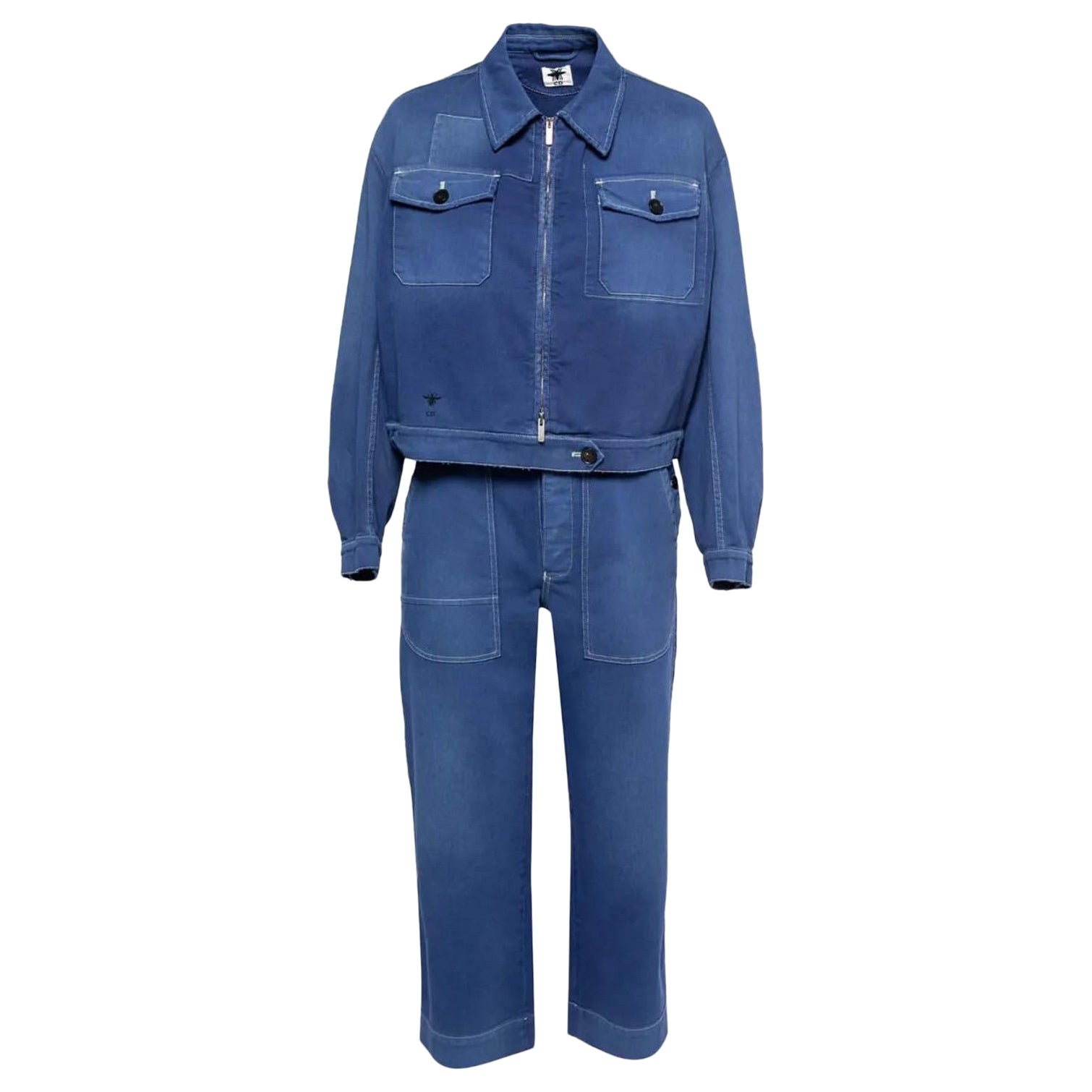 Christian Dior Blue Cotton Twill Jacket 
Pants Set