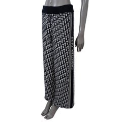 CHRISTIAN DIOR blue & cream cashmere REVERSIBLE OBLIQUE JACQUARD Pants S
