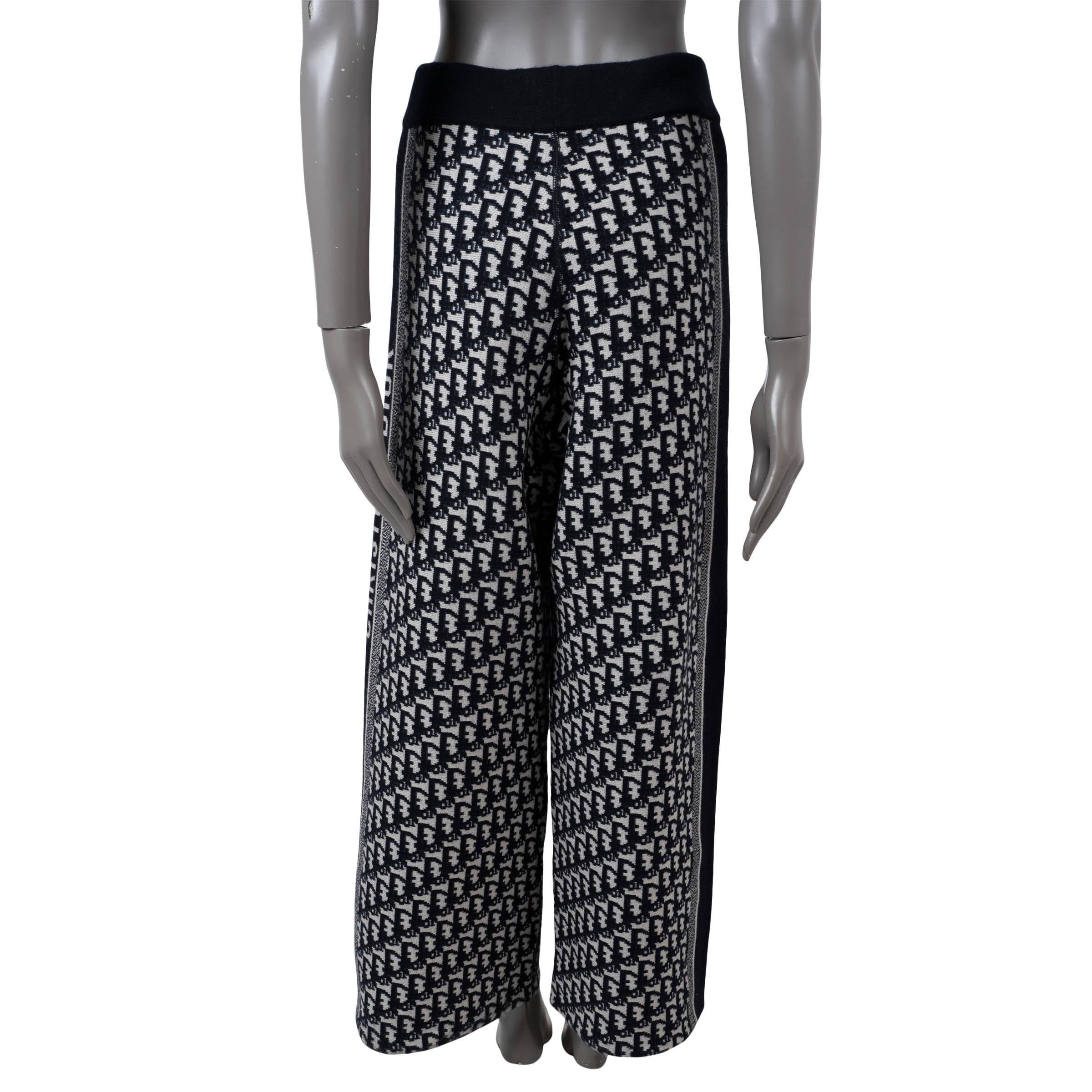 White CHRISTIAN DIOR blue & cream cashmere REVERSIBLE OBLIQUE JACQUARD Pants S For Sale