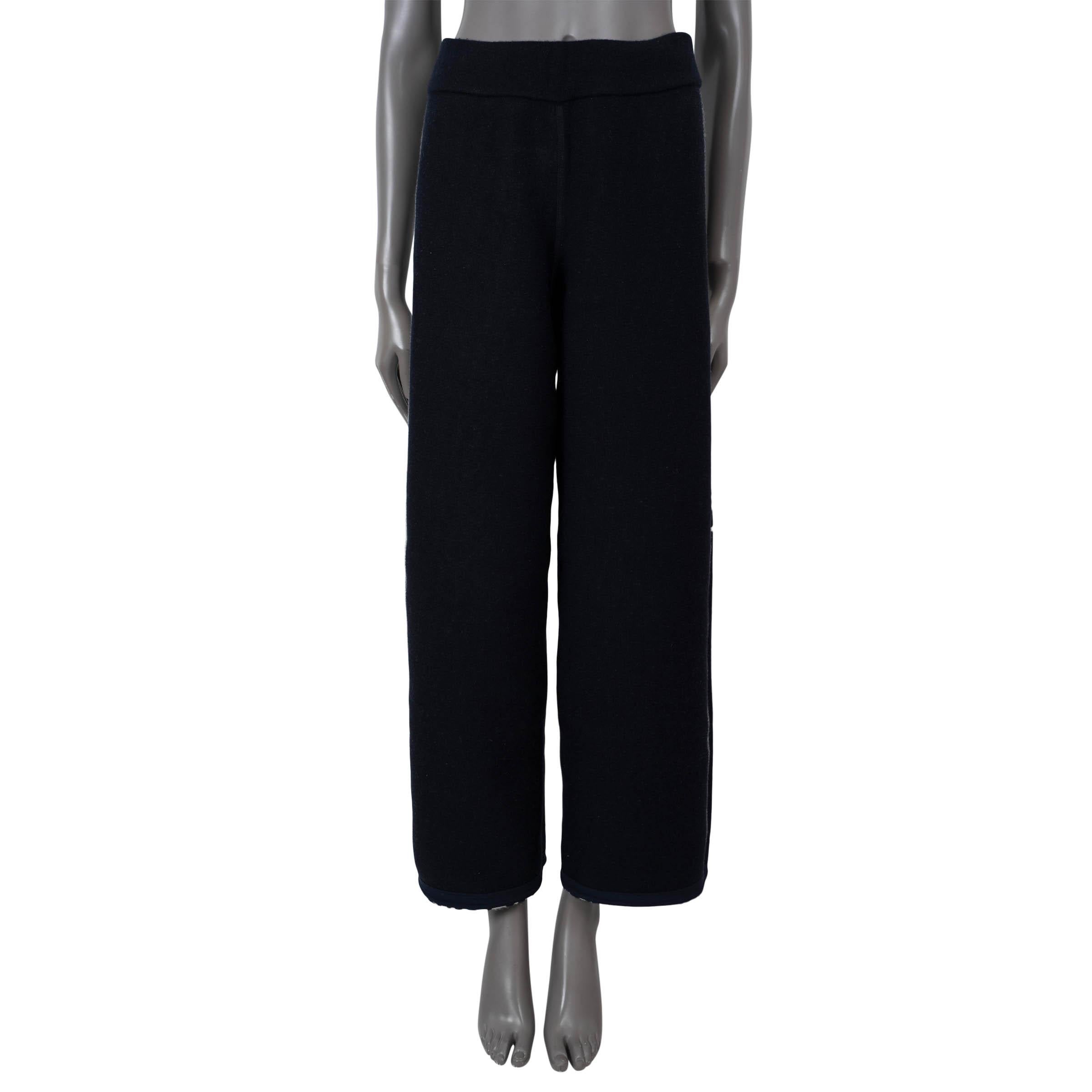 Women's CHRISTIAN DIOR blue & cream cashmere REVERSIBLE OBLIQUE JACQUARD Pants S For Sale