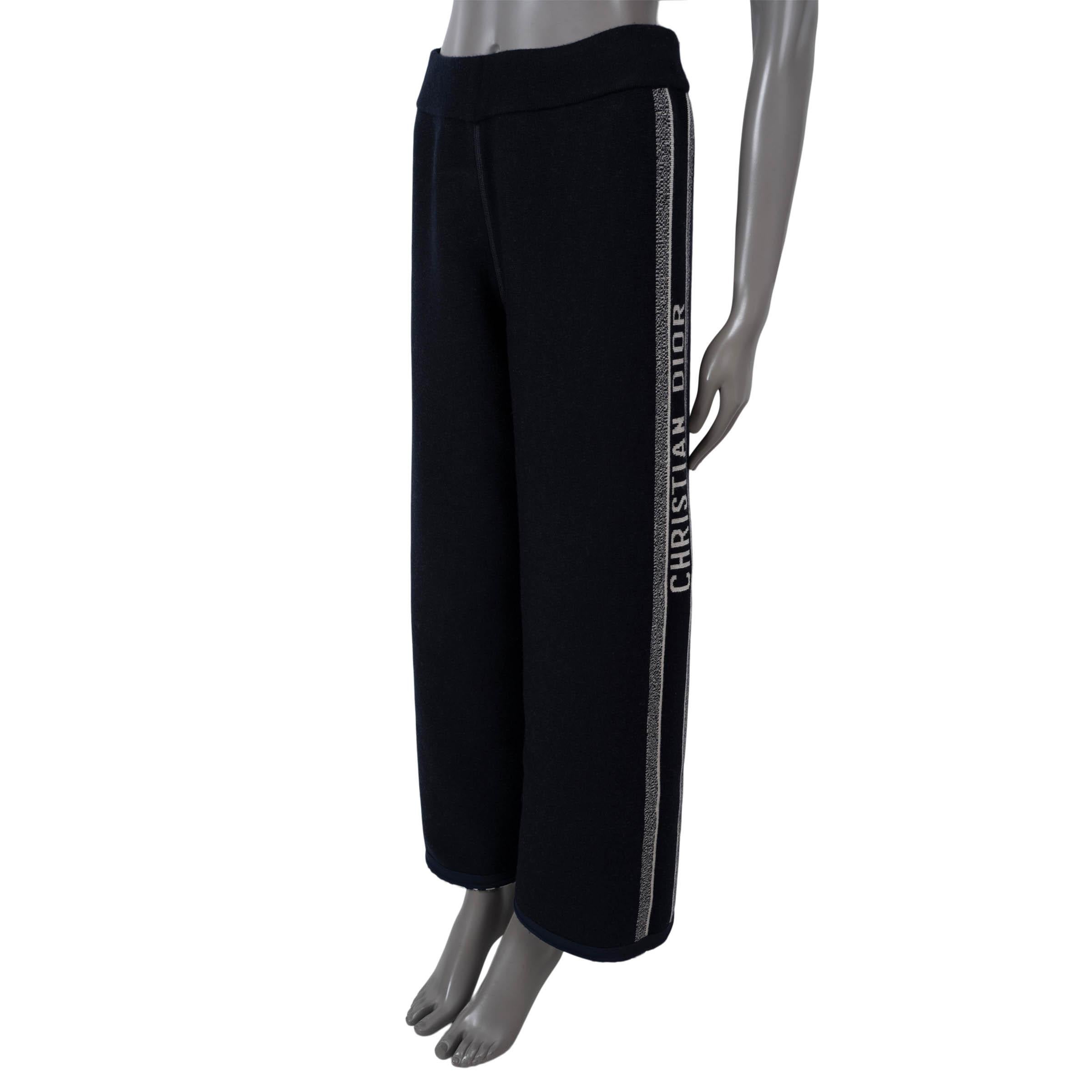 CHRISTIAN DIOR blue & cream cashmere REVERSIBLE OBLIQUE JACQUARD Pants S For Sale 1