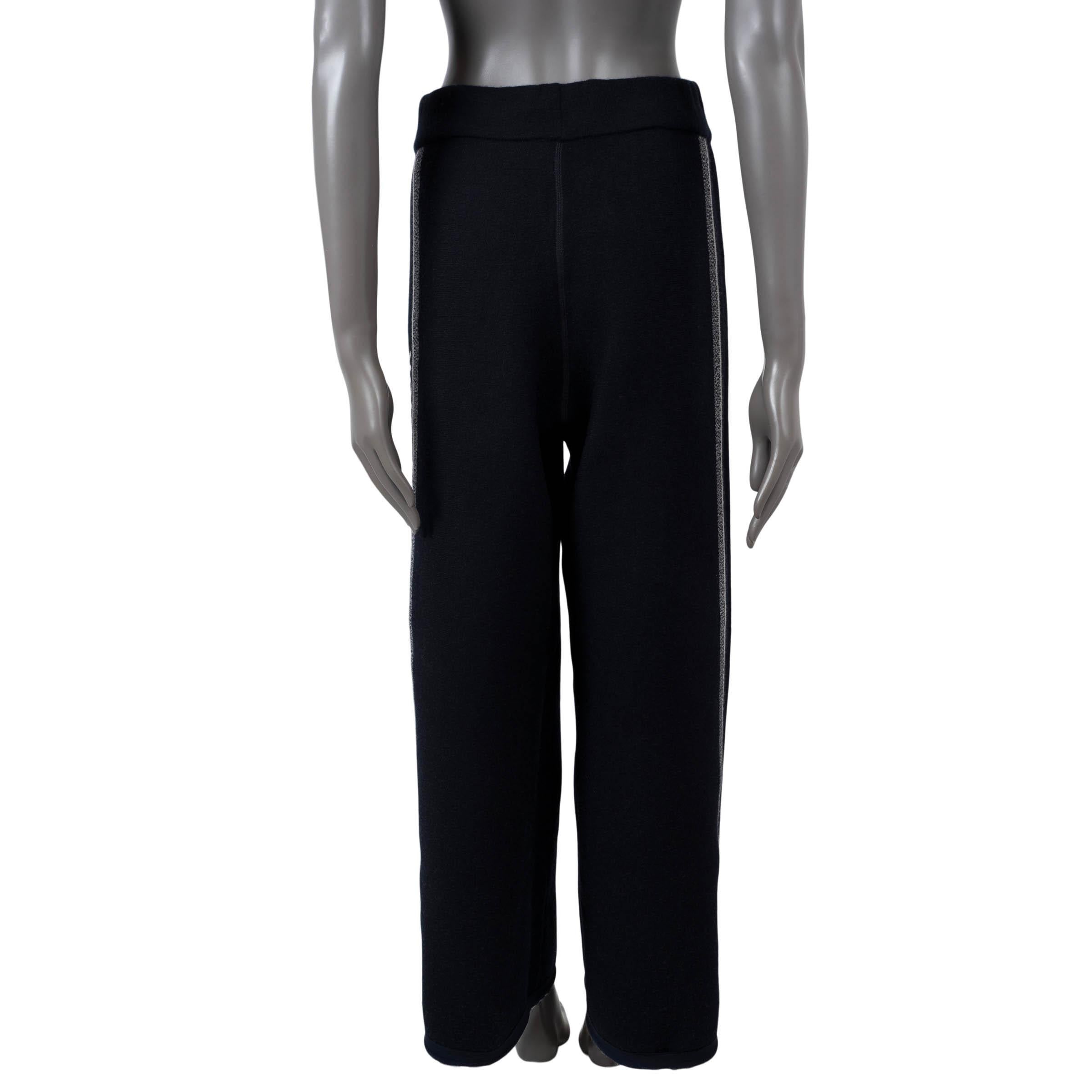 CHRISTIAN DIOR blue & cream cashmere REVERSIBLE OBLIQUE JACQUARD Pants S For Sale 2