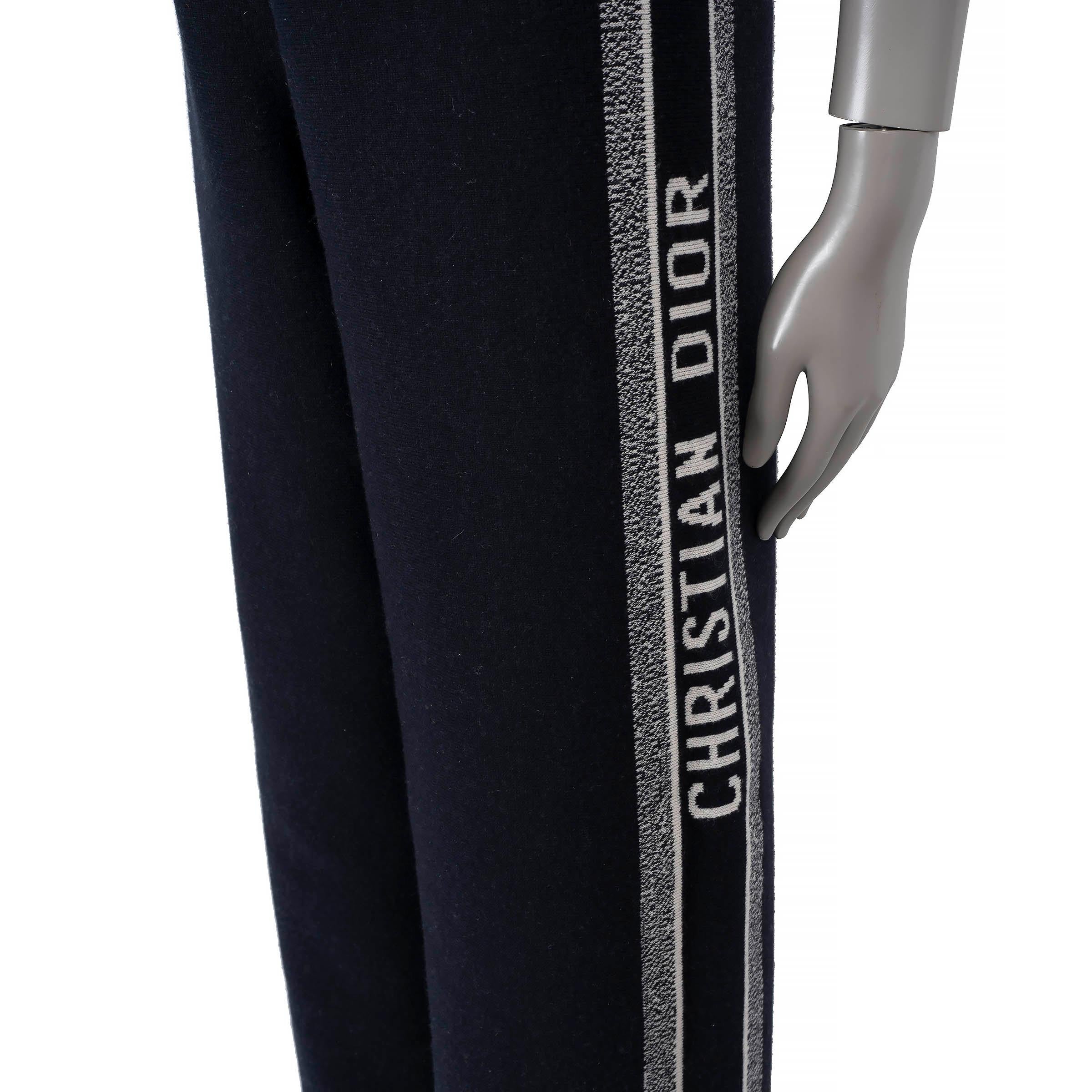 CHRISTIAN DIOR blue & cream cashmere REVERSIBLE OBLIQUE JACQUARD Pants S For Sale 4