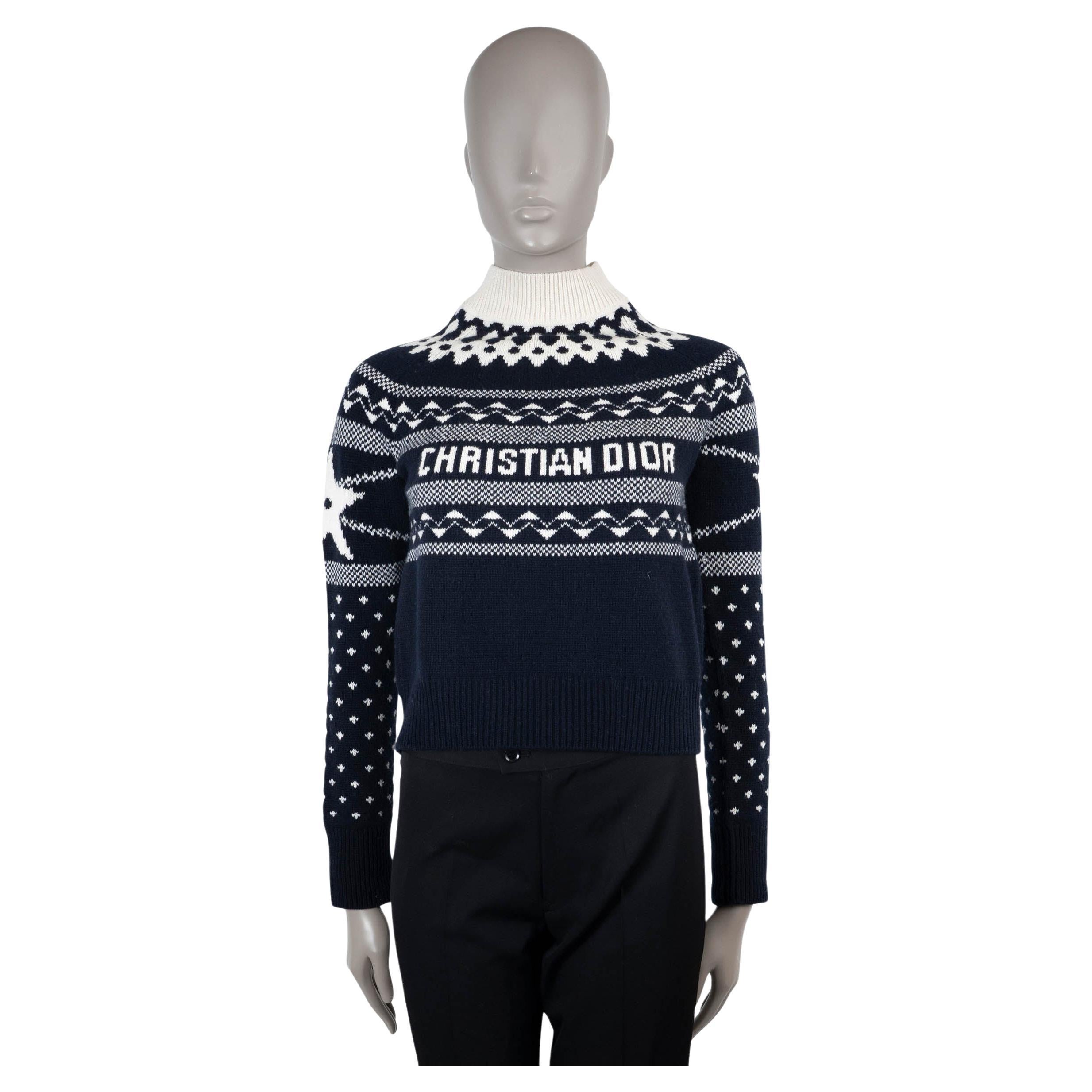 CHRISTIAN DIOR blue cream wool cashmere 2021 DIORALPS Sweater 36 XS