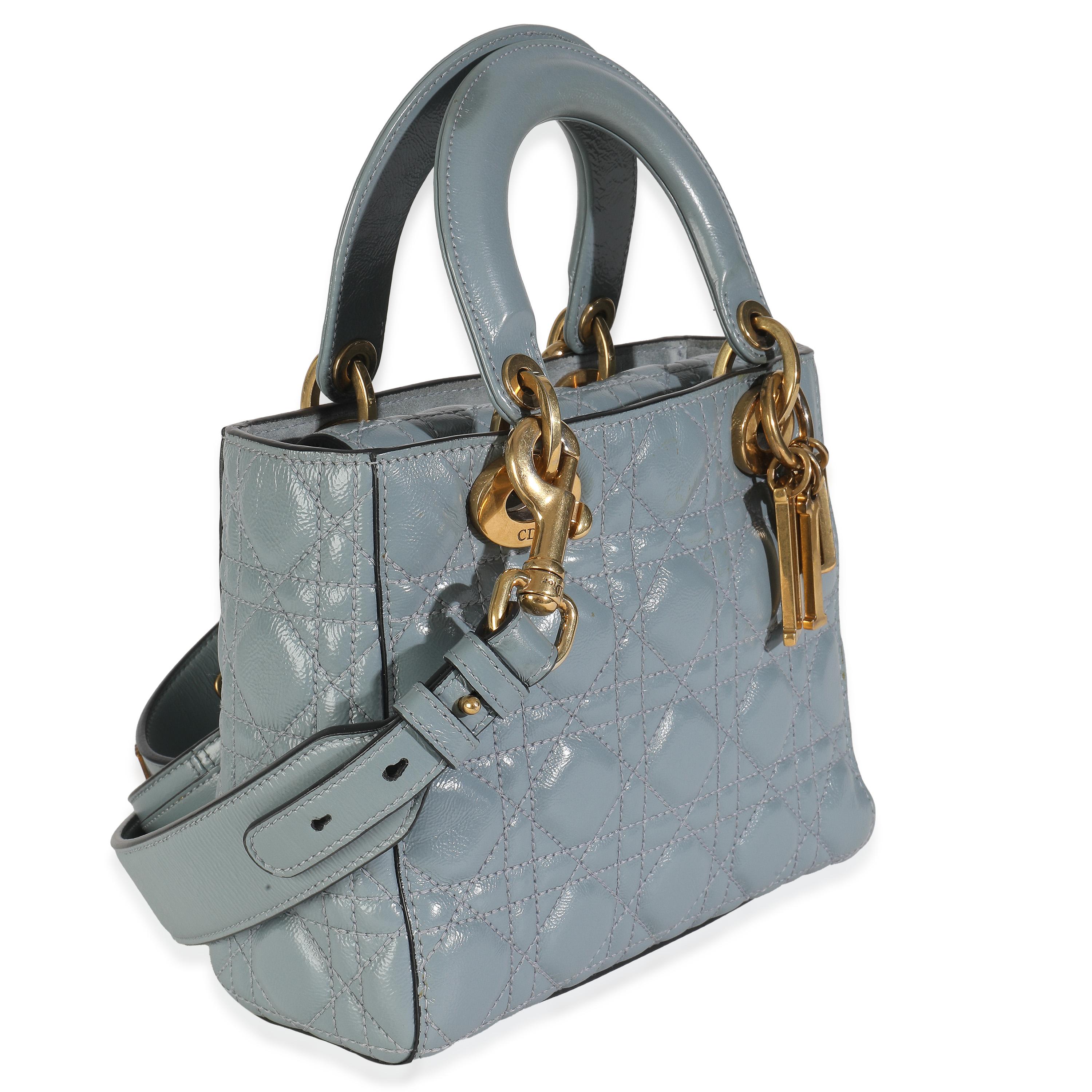 Grigio Christian Dior Blue Crinkled Patent Cannage Small My ABCDior Lady Dior in vendita