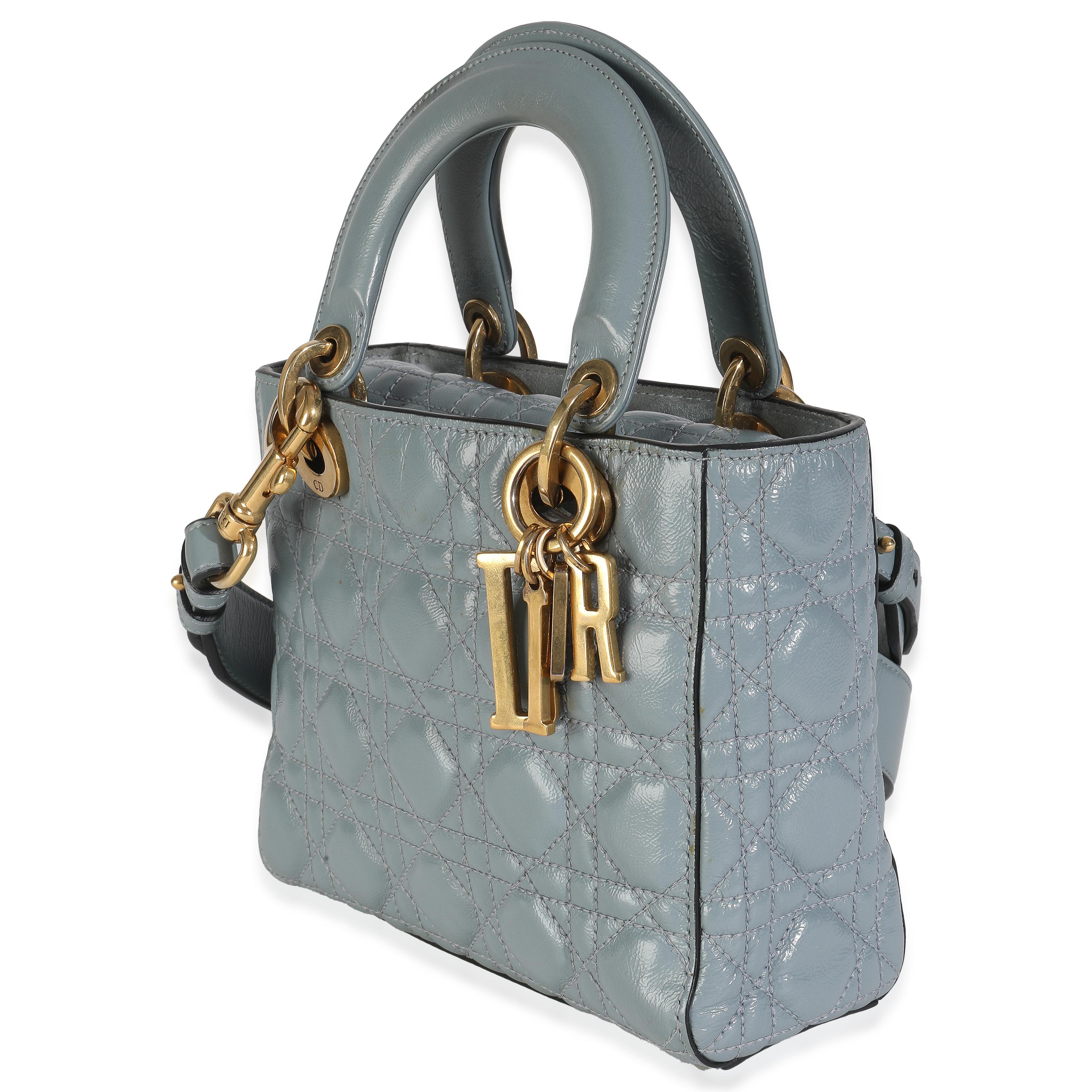 Christian Dior Blue Crinkled Patent Cannage Small My ABCDior Lady Dior In condizioni buone in vendita a New York, NY