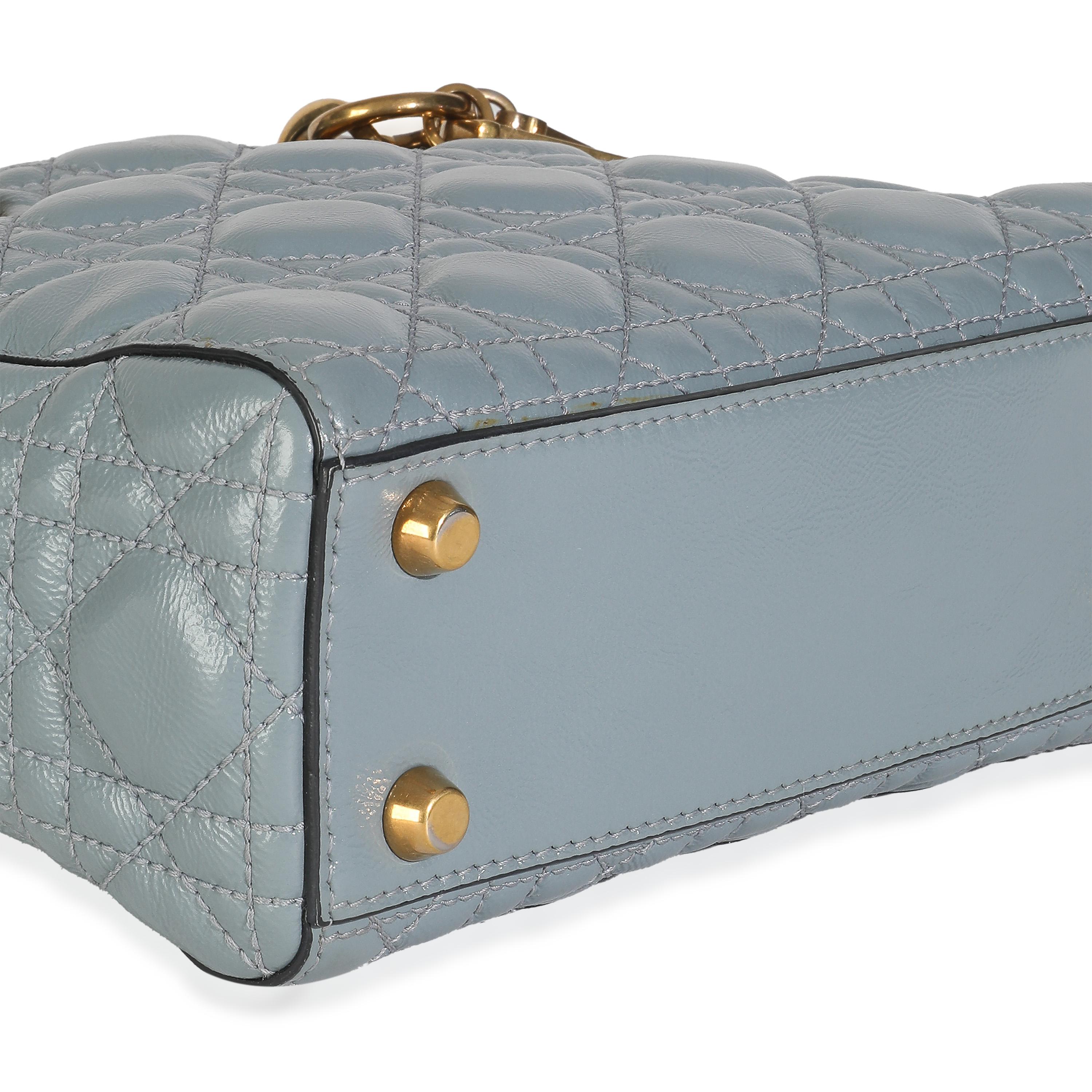 Donna Christian Dior Blue Crinkled Patent Cannage Small My ABCDior Lady Dior in vendita