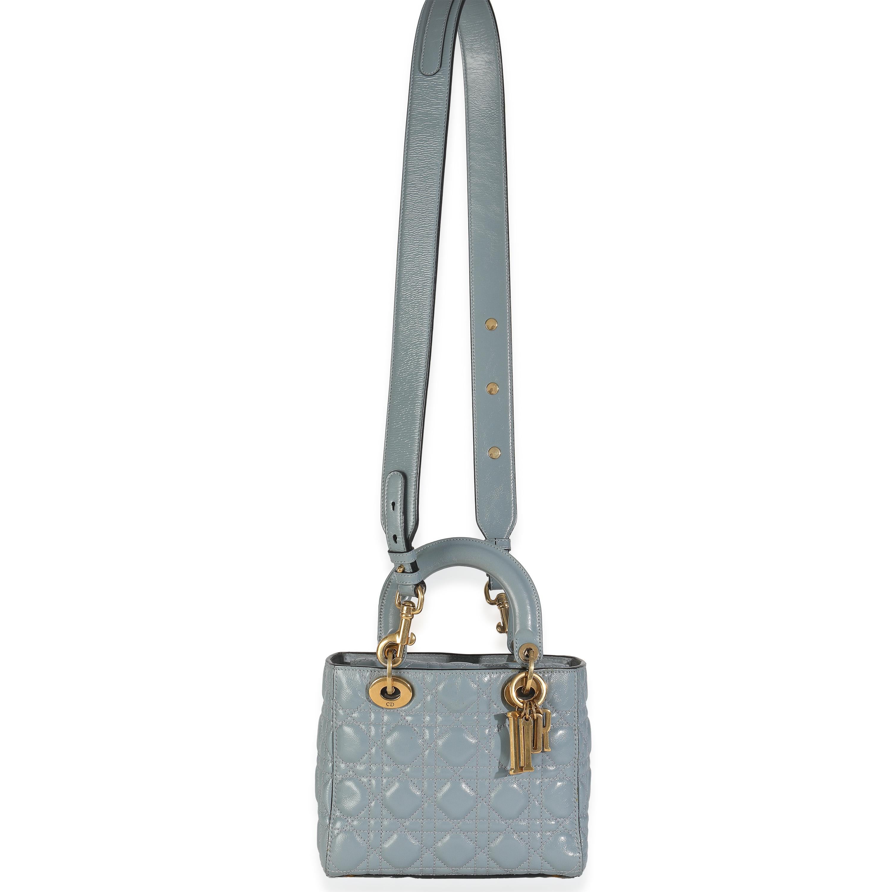 Christian Dior Blue Crinkled Patent Cannage Small My ABCDior Lady Dior in vendita 1