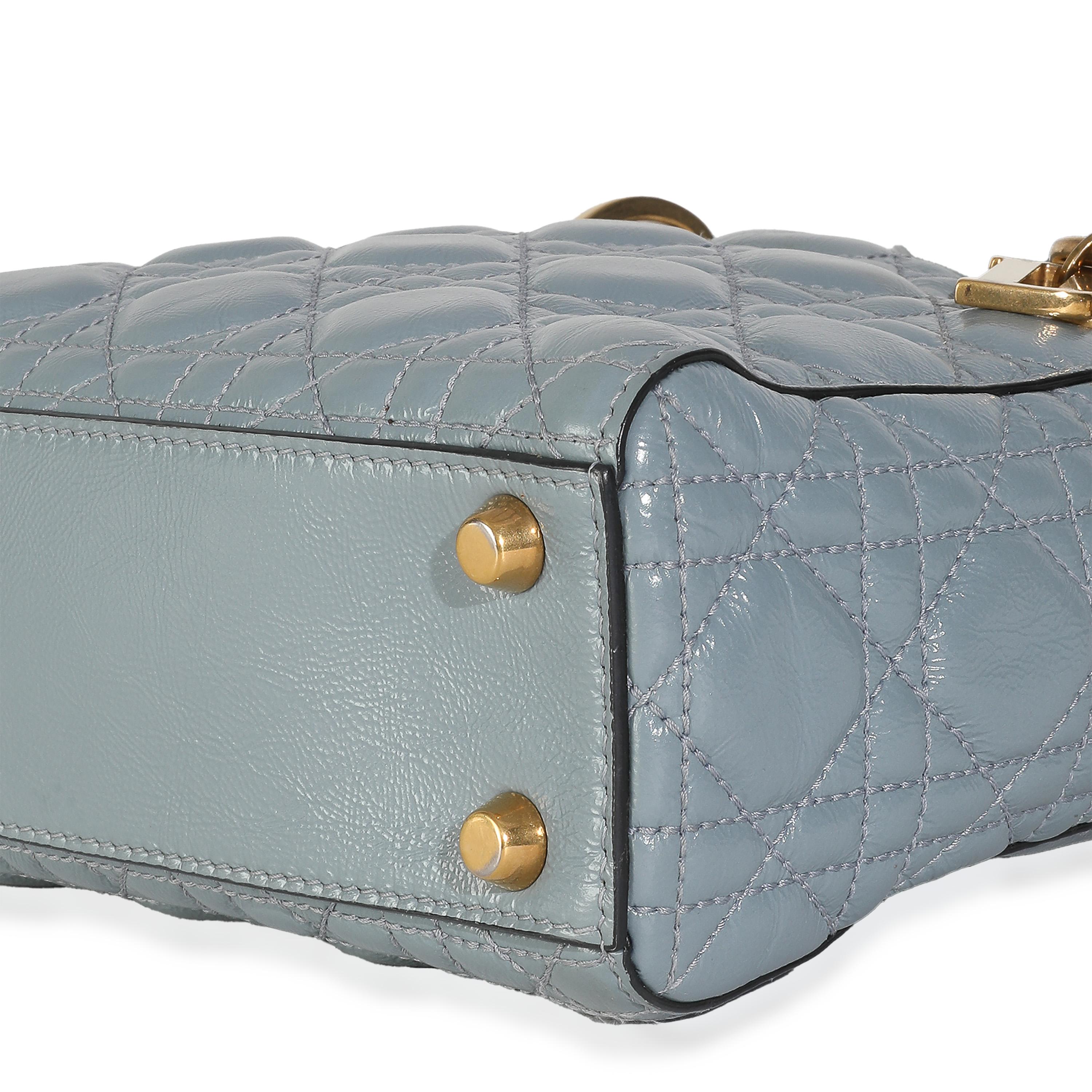 Christian Dior Blue Crinkled Patent Cannage Small My ABCDior Lady Dior in vendita 2