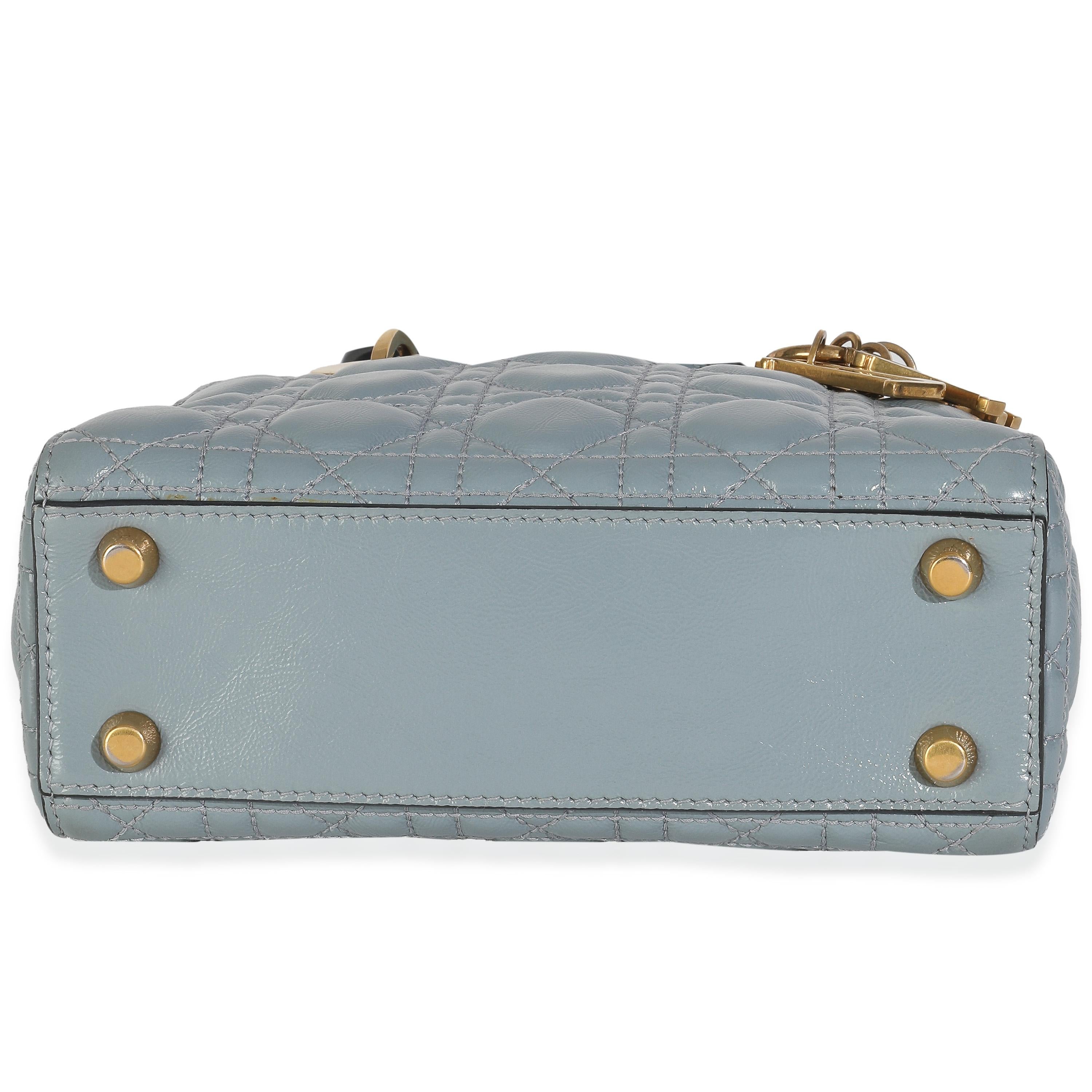 Christian Dior Blue Crinkled Patent Cannage Small My ABCDior Lady Dior in vendita 3