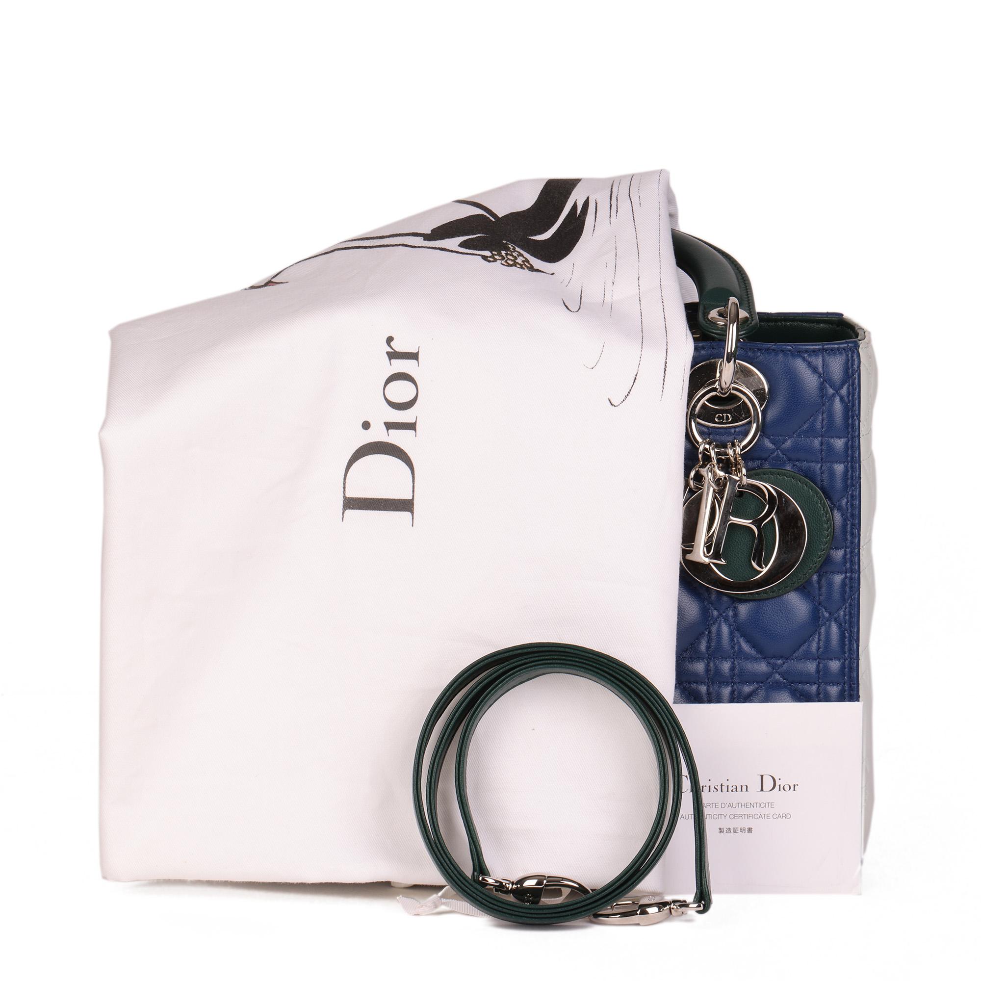CHRISTIAN DIOR Blue, Deep Green & Celeste Cannage Lambskin Medium Lady Dior 5
