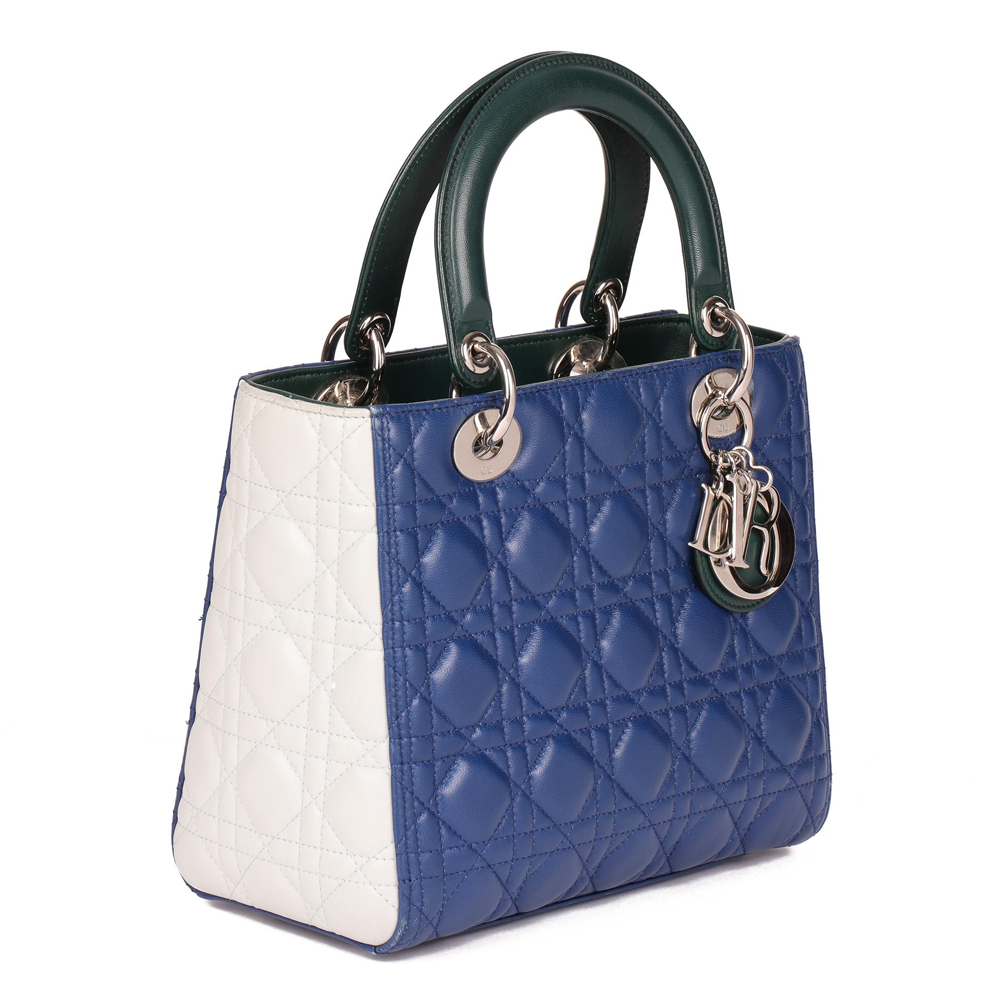 CHRISTIAN DIOR
Blue, Deep Green & Celeste Cannage Lambskin Leather Medium Lady Dior

Serial Number: 15-BO-0115
Age (Circa): 2015
Accompanied By: Christian Dior Dust Bag, Shoulder Strap
Authenticity Details: Date Stamp (Made in Italy)
Gender: