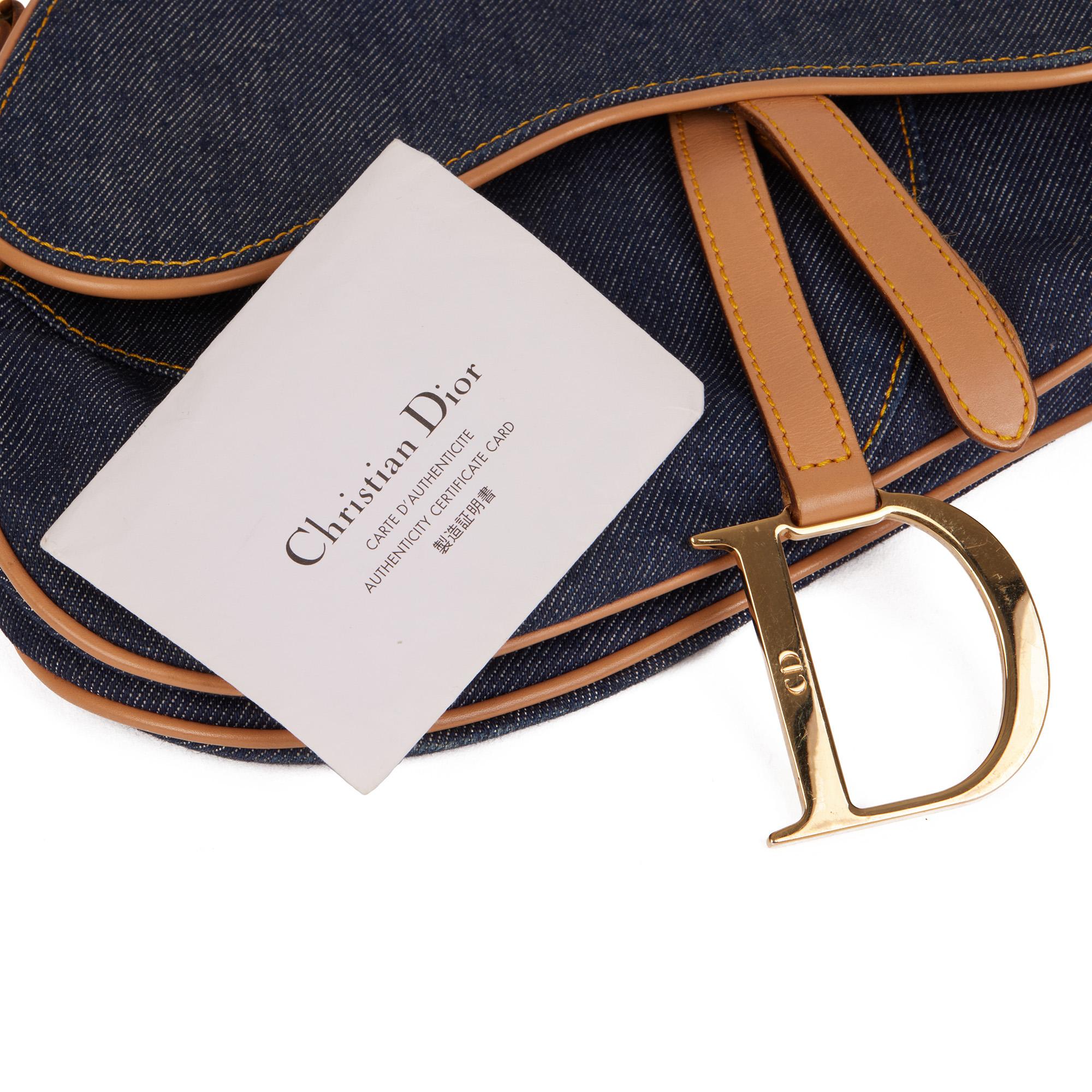 Christian Dior Blue Denim & Beige Calfskin Leather Vintage Saddle Bag 4