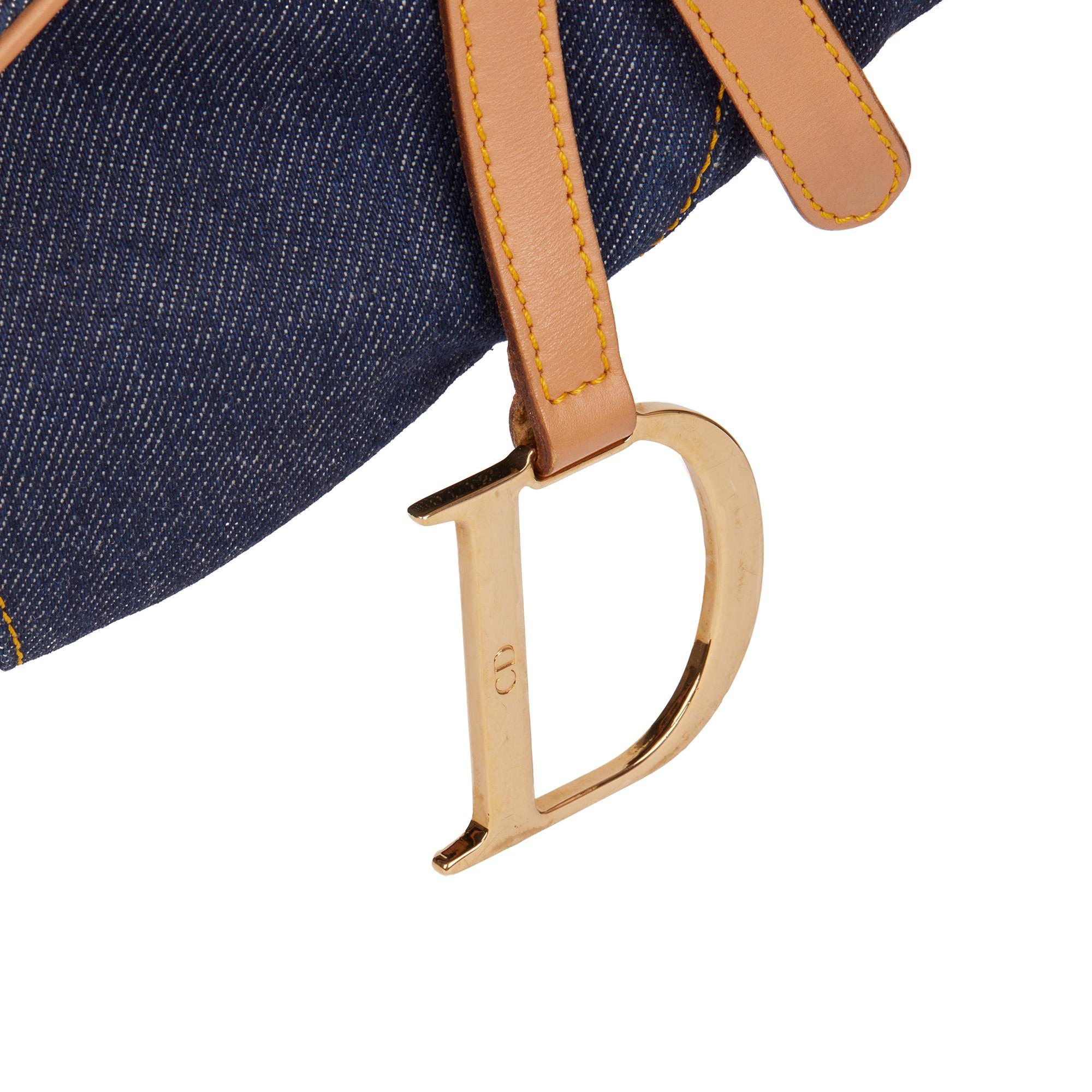 Women's or Men's Christian Dior Blue Denim & Beige Calfskin Leather Vintage Saddle Bag