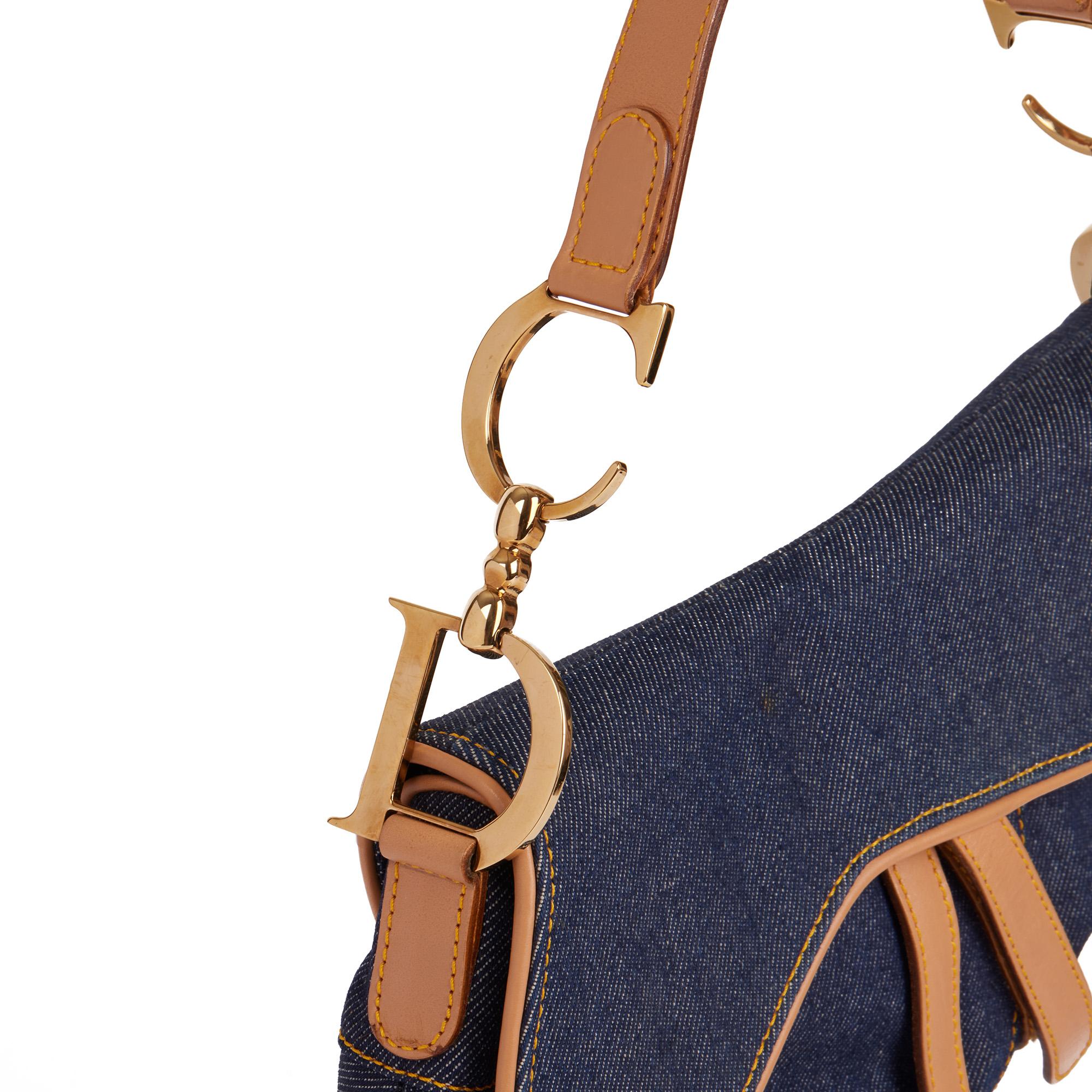 Christian Dior Blue Denim & Beige Calfskin Leather Vintage Saddle Bag 1