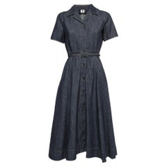 Christian Dior Blue Denim Belted Midi Dress M