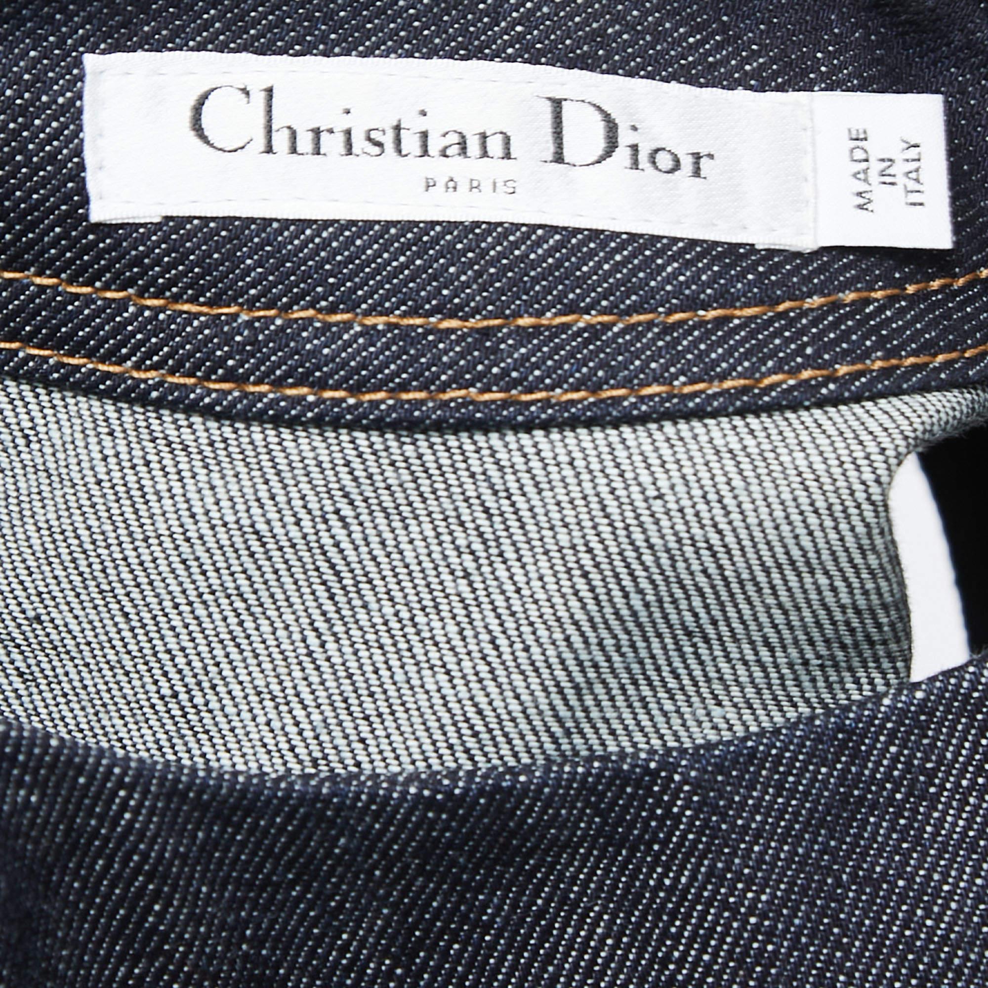 Christian Dior Blue Denim Embellished Sleeveless Short Dress M 2