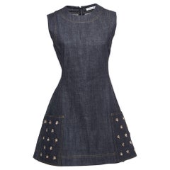 Christian Dior Blue Denim Embellished Sleeveless Short Dress M