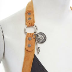 CHRISTIAN DIOR blue denim faux suede trimmed key medallion charm bikini swimsuit