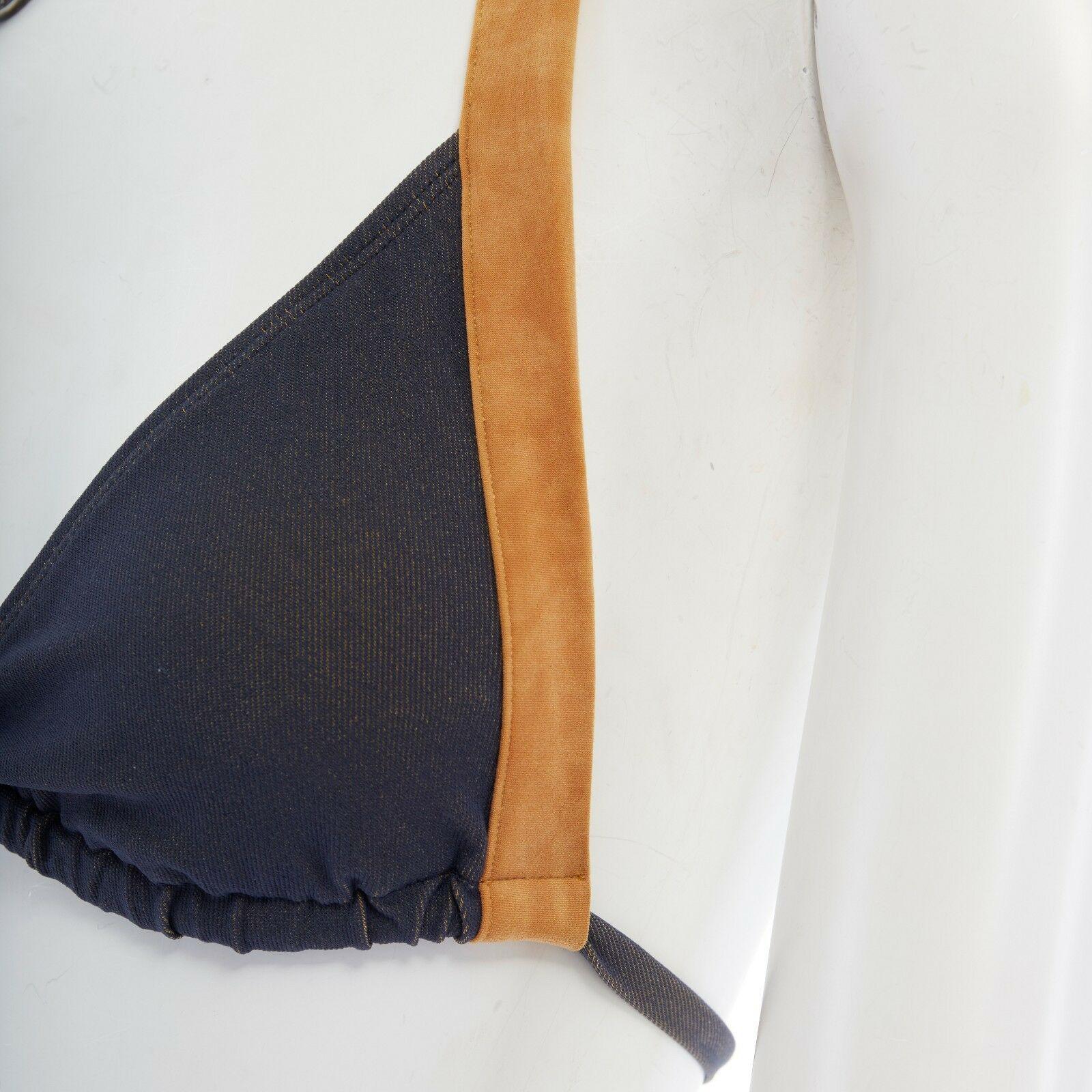 Women's CHRISTIAN DIOR blue denim faux suede trimmed key medallion charm bikini swimsuit