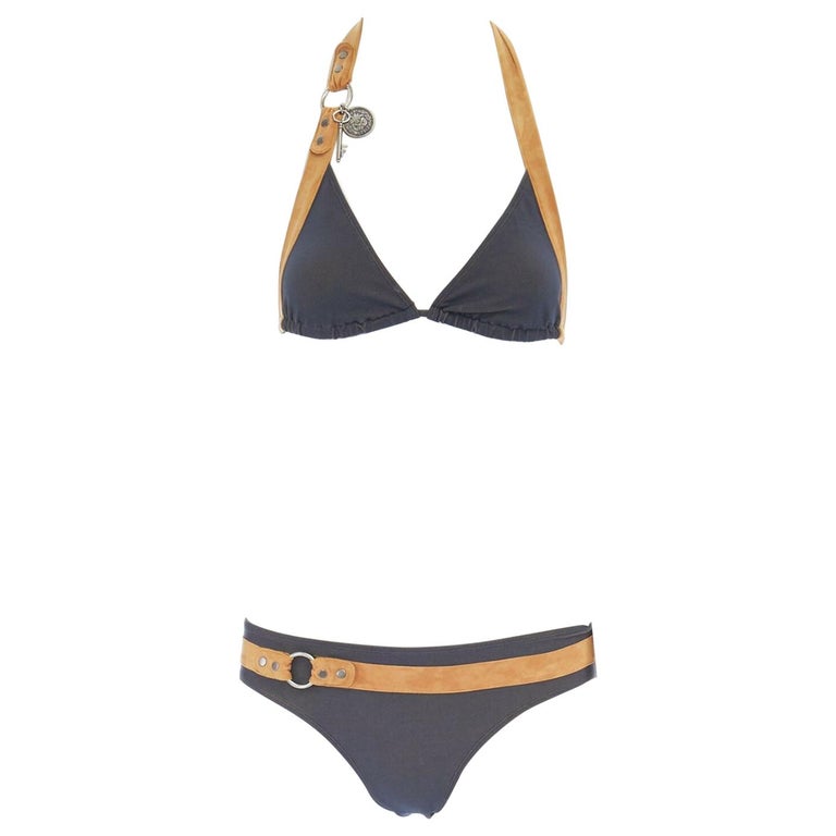 CHRISTIAN DIOR blue denim faux suede trimmed key medallion charm bikini  swimsuit at 1stDibs | dior bikini kaufen, blue dior bikini