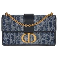 Christian Dior Blue Denim Oblique 30 Montaigne East West Chain Bag