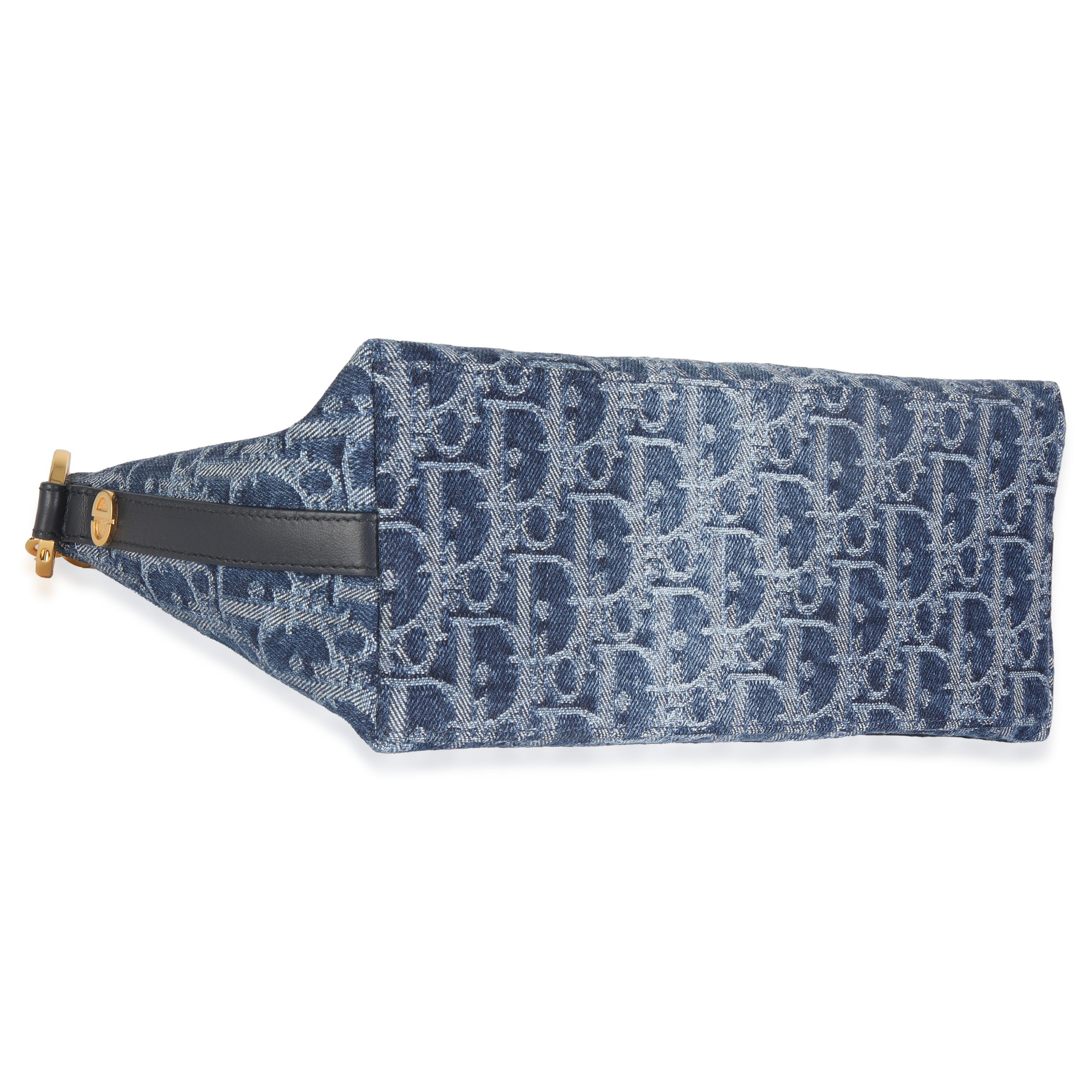 Donna Christian Dior Borsa a spalla obliqua Diorstar in denim blu in vendita