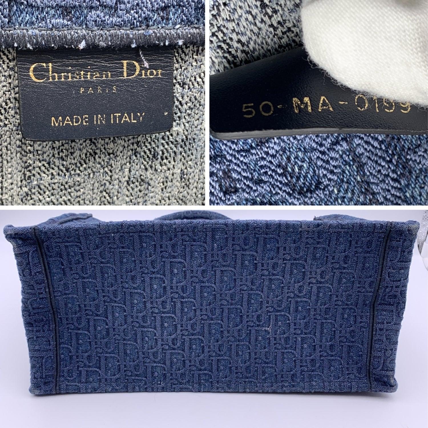 Women's Christian Dior Blue Denim Oblique Medium Book Tote Bag Handbag