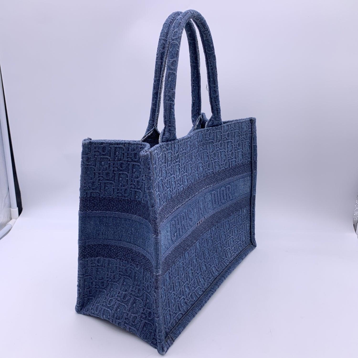 Christian Dior Blue Denim Oblique Medium Book Tote Bag Handbag 1