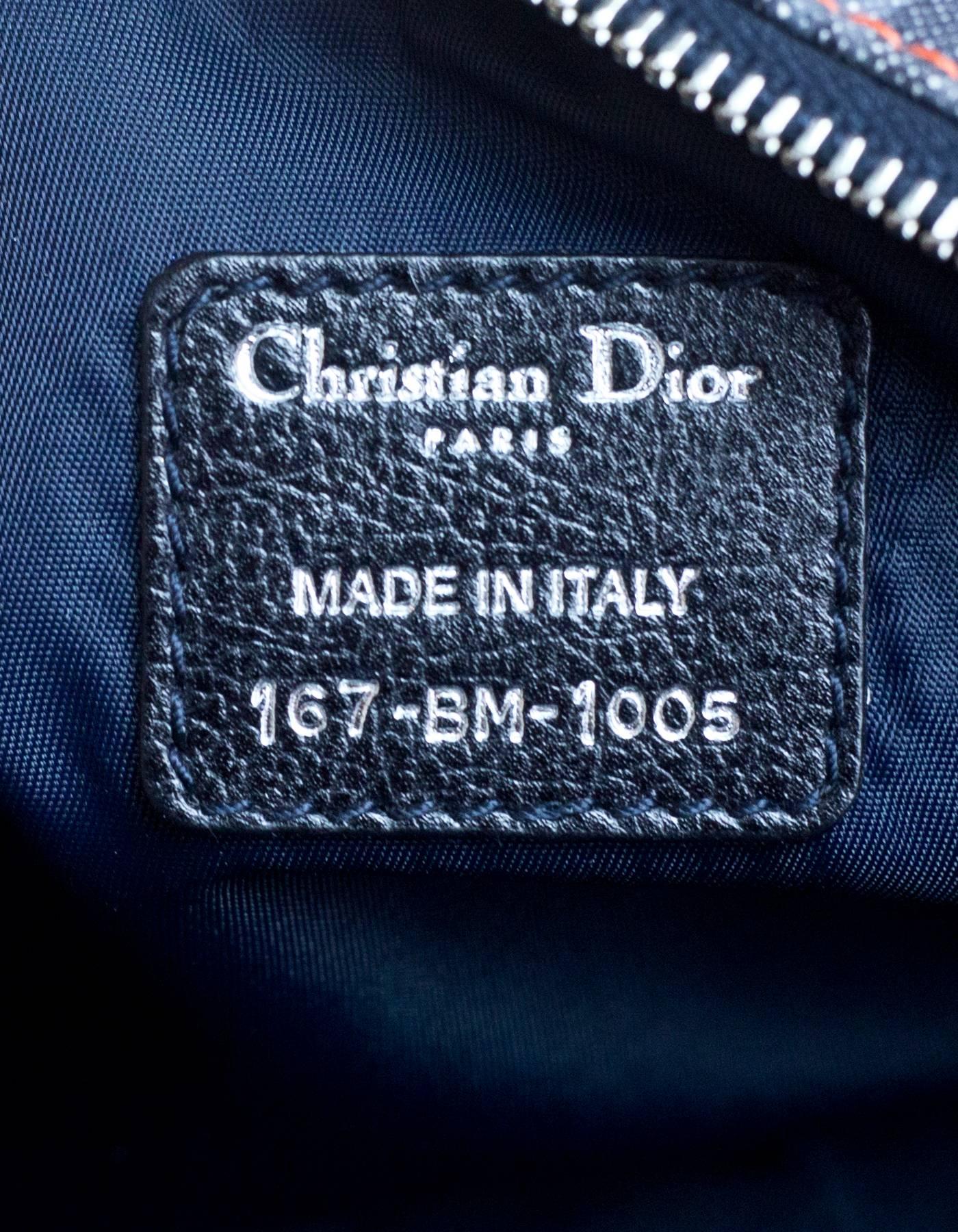 Women's Christian Dior Blue Denim & Orange Diorissimo Monogram Flight Shoulder Bag