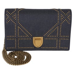 Christian Dior Blue Denim Studded Diorama Wallet On Chain