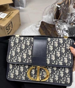 Christian Dior Blue Dior Oblique Jacquard 30 Montaigne Flap Bag Gold Hardware