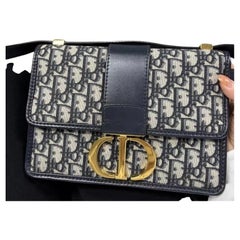 Christian Dior Blue Dior Oblique Jacquard 30 Montaigne Flap Bag Gold Hardware