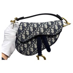 Christian Dior Blue Dior Oblique Jacquard Canvas Mini Saddle Bag with Gold Hardw