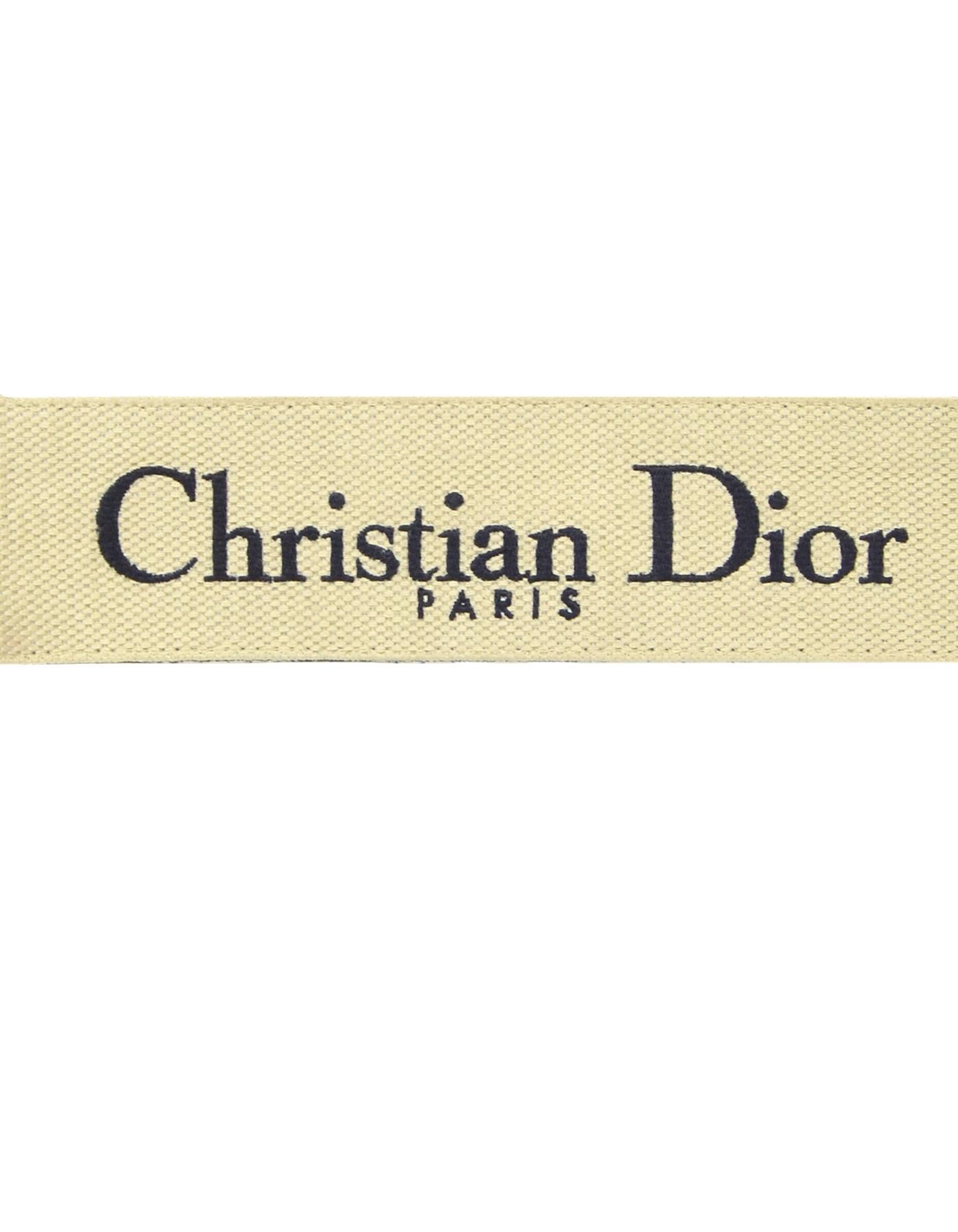 Christian Dior Blue Embroidered Canvas Book Shoulder Strap In Excellent Condition For Sale In New York, NY